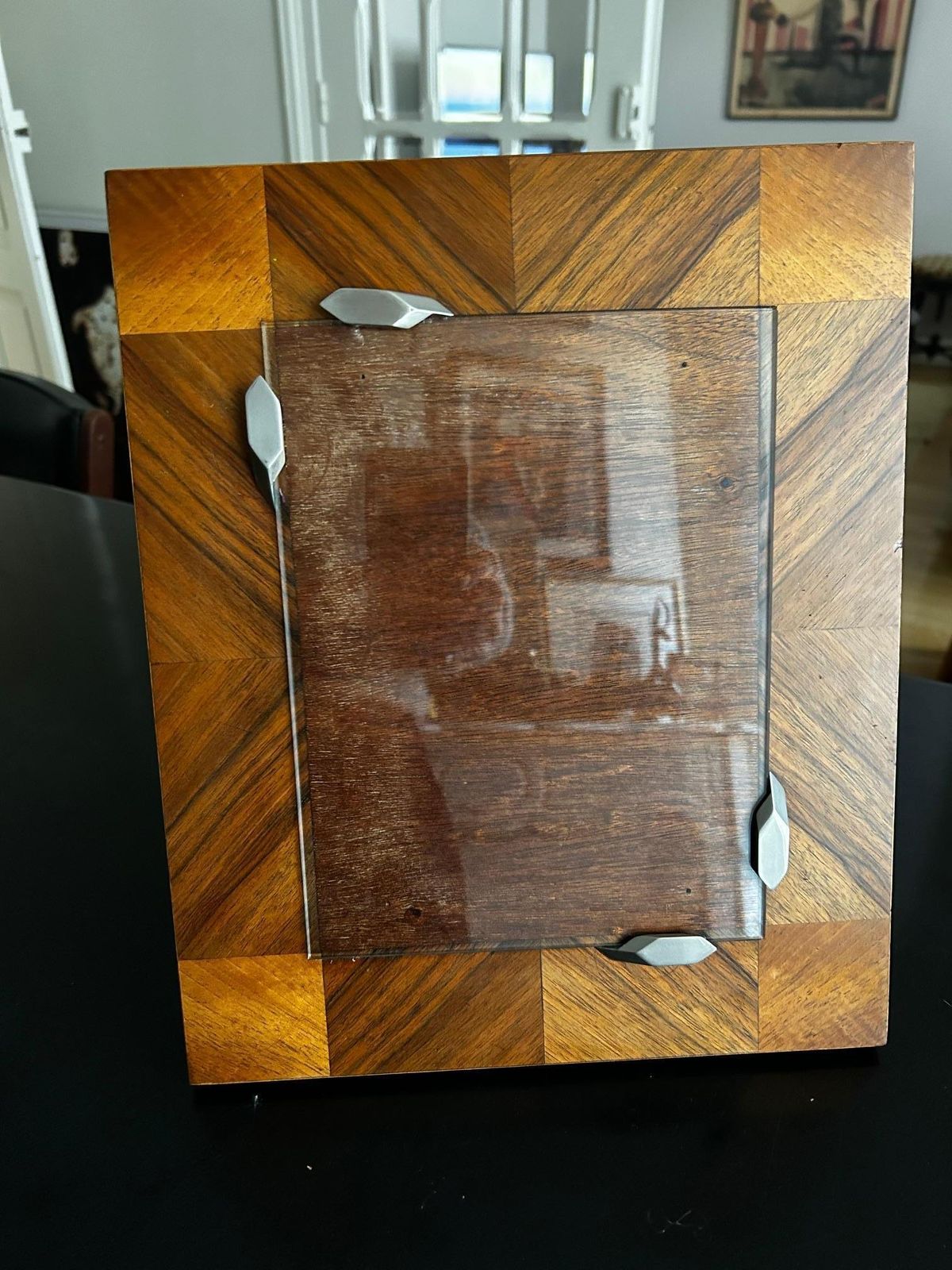 Modernist Marquetry And Chrome Photo Frame France 1930s photo for sale