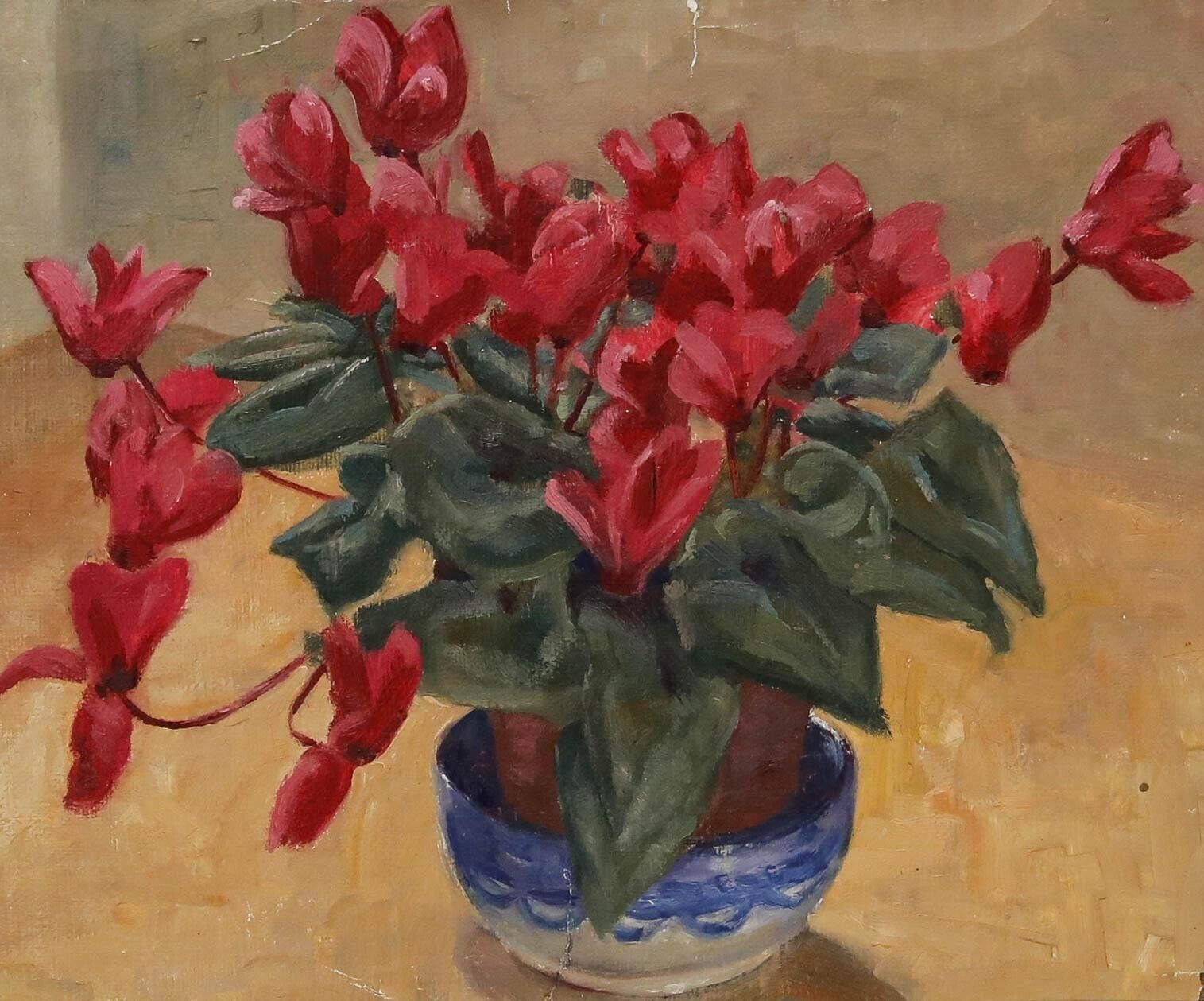 Leslie Charles Boyce (1892 1989) Framed Mid 20th Century Oil, Pink Cyclamen photo furniture