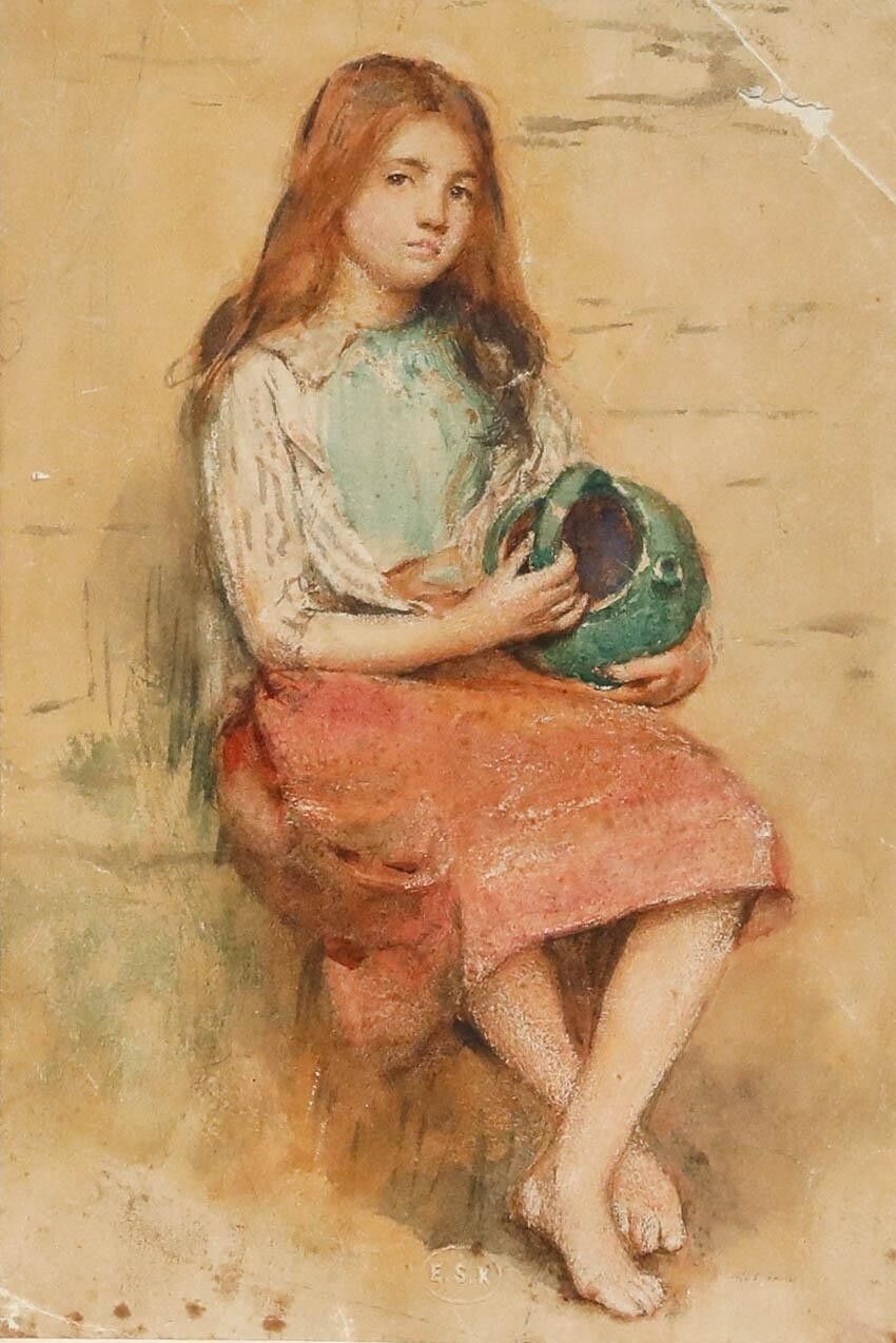 Framed Late 19th Century Watercolour Portrait Of A Young Girl photo furniture