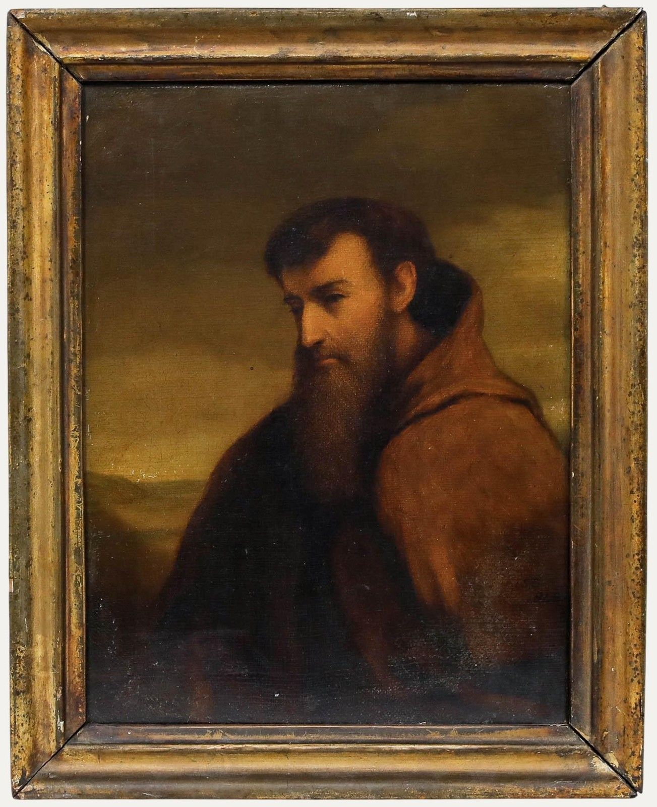 Framed 1843 Oil Portrait Of A Monk