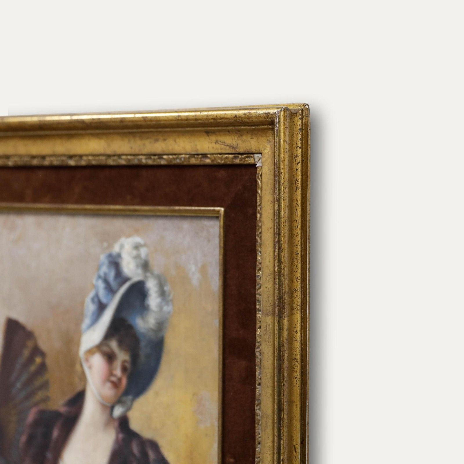 M. Blondeau Early 20th Century Oil, Elegant Woman With Fan photo vinterior