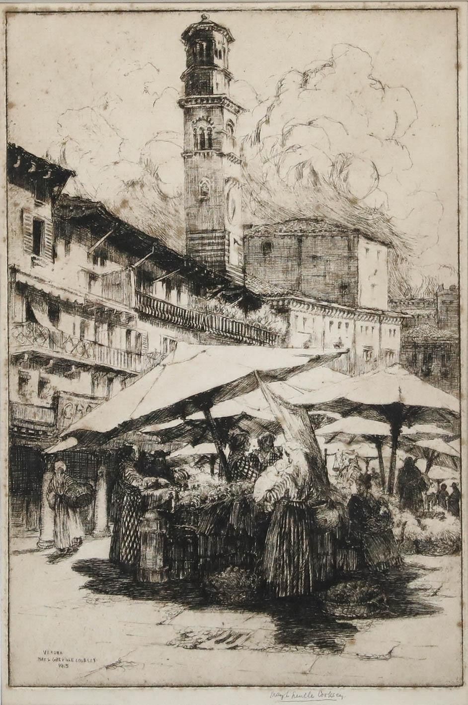 May Louise Greville Cooksey (1878 1943) 1915 Etching, Piazza Delle Erbe photo furniture
