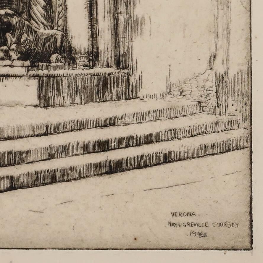 May Louise Greville Cooksey (1878 1943) Framed 1916 Etching, Verona Cathedral photo buy