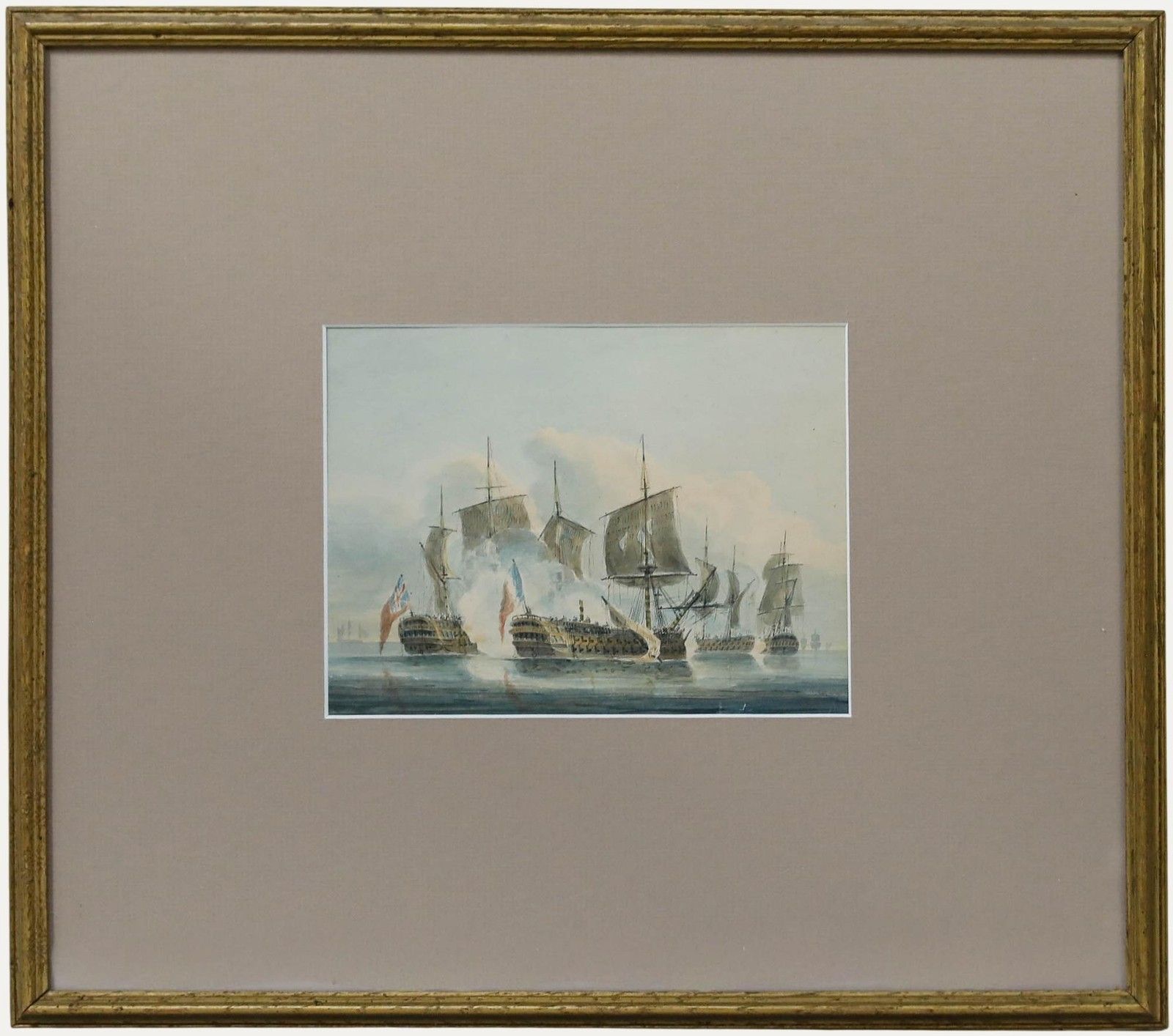 Attrib. Robert Cleveley (1747 1809) Watercolour, Galleons At War