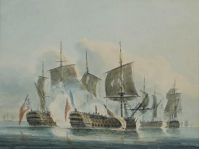 Attrib. Robert Cleveley (1747 1809) Watercolour, Galleons At War photo furniture