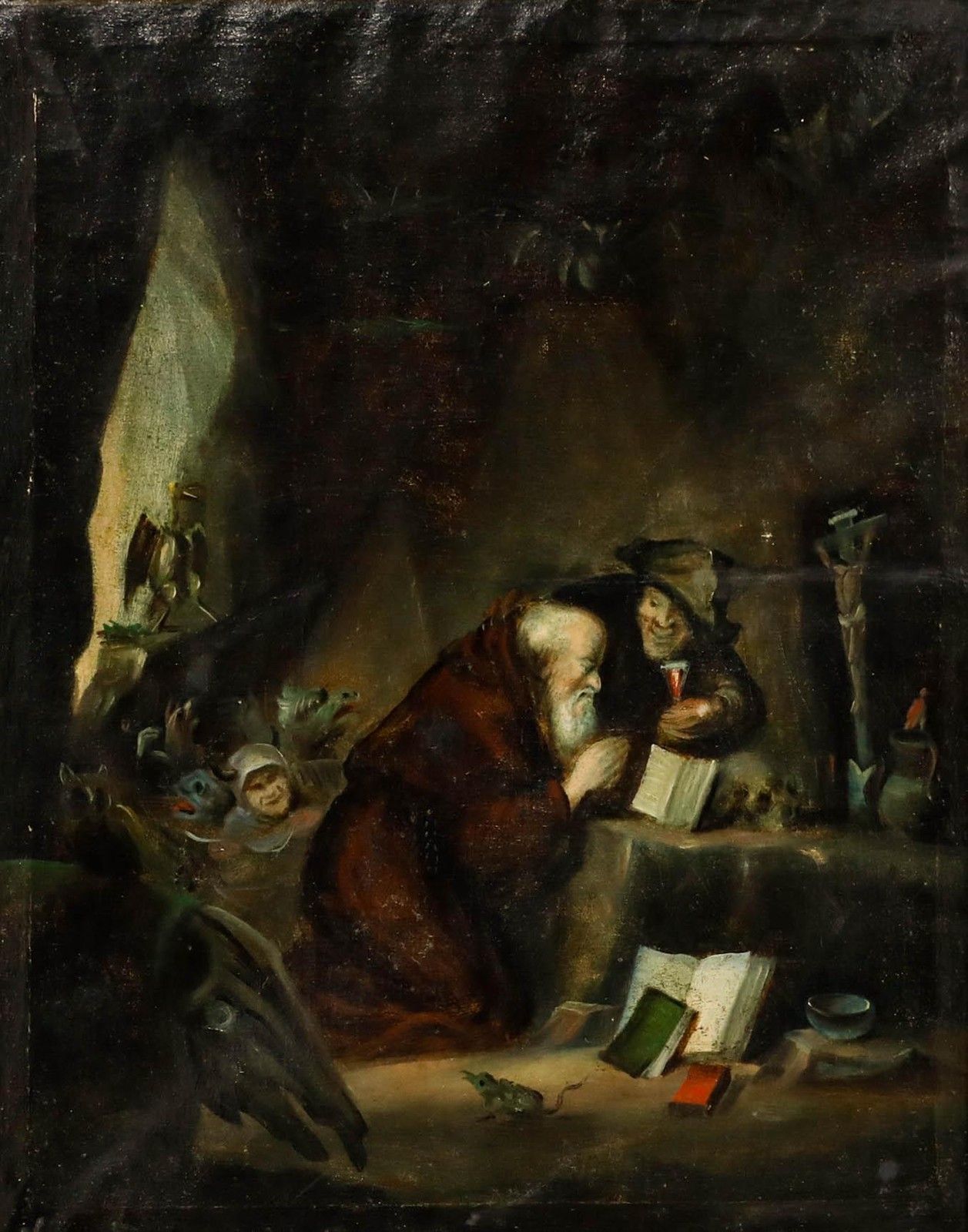 Framed 19th Century Oil The Temptation Of St Anthony photo furniture