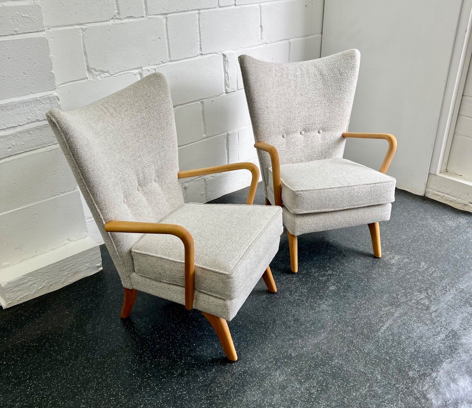 Furniture Pair Midcentury Howard Keith Bambino Chairs New Upholstery (Delivery Available) photo