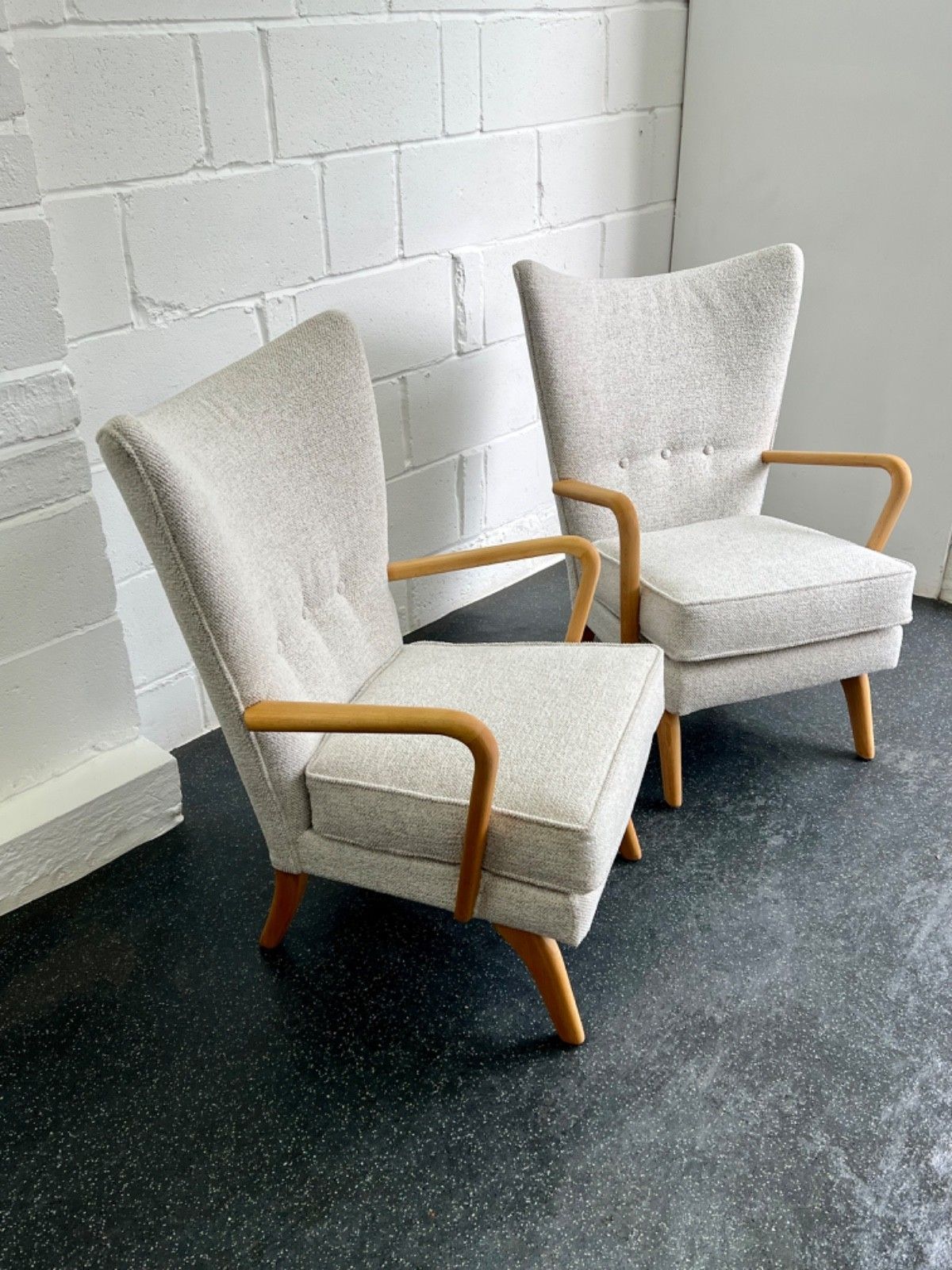 photo buy Pair Midcentury Howard Keith Bambino Chairs New Upholstery (Delivery Available)