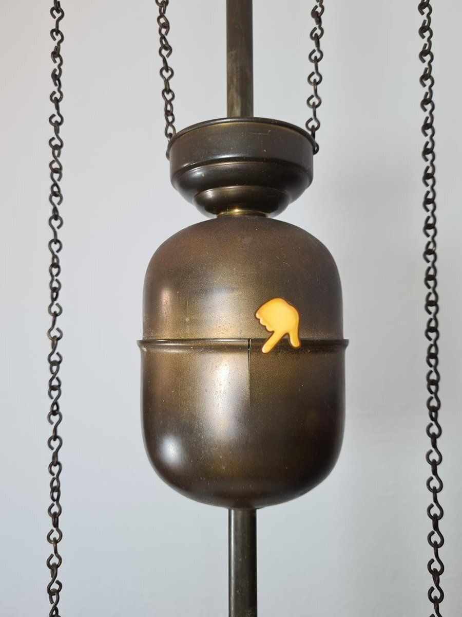 Art Deco Adjustable Pendant Lamp In Brass And Opal Glass, 1930s 1940s photo 696.0