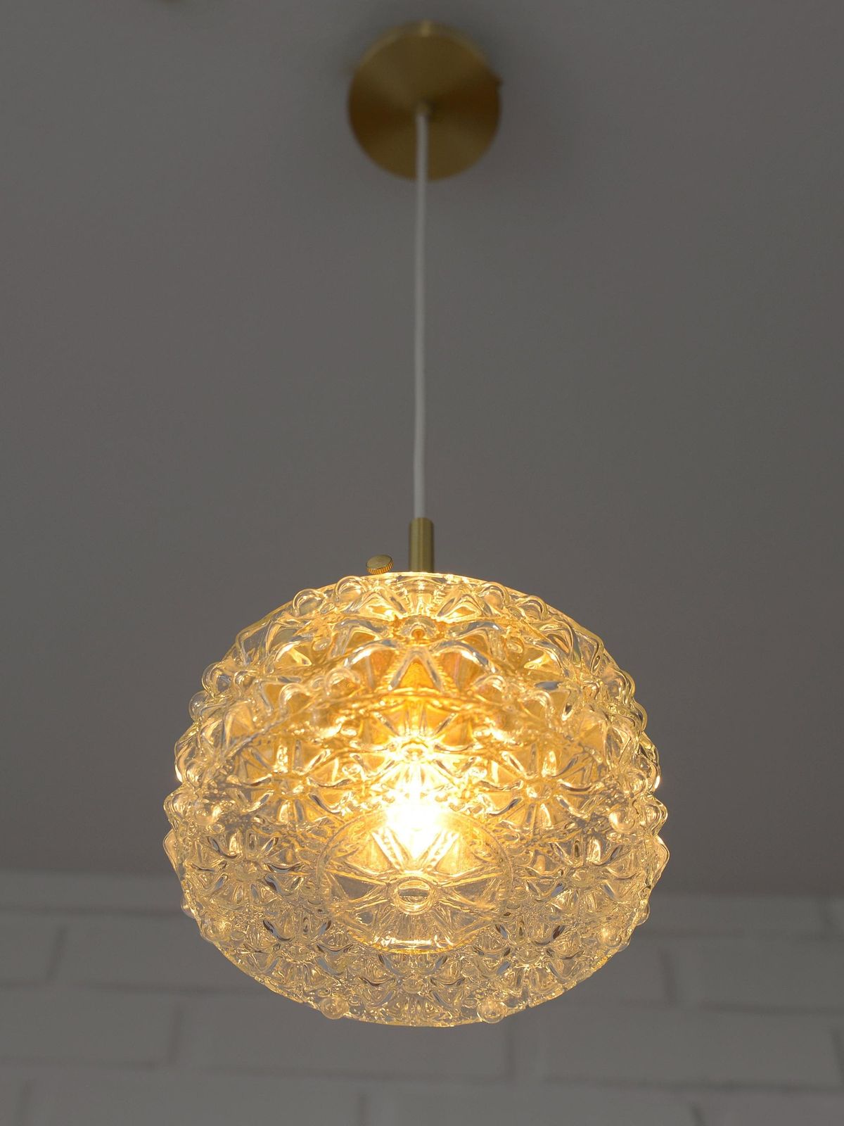 1 Of 2 Redesign Glass Pendant Lamps: Vintage Hanging Brass Lighting photo for sale