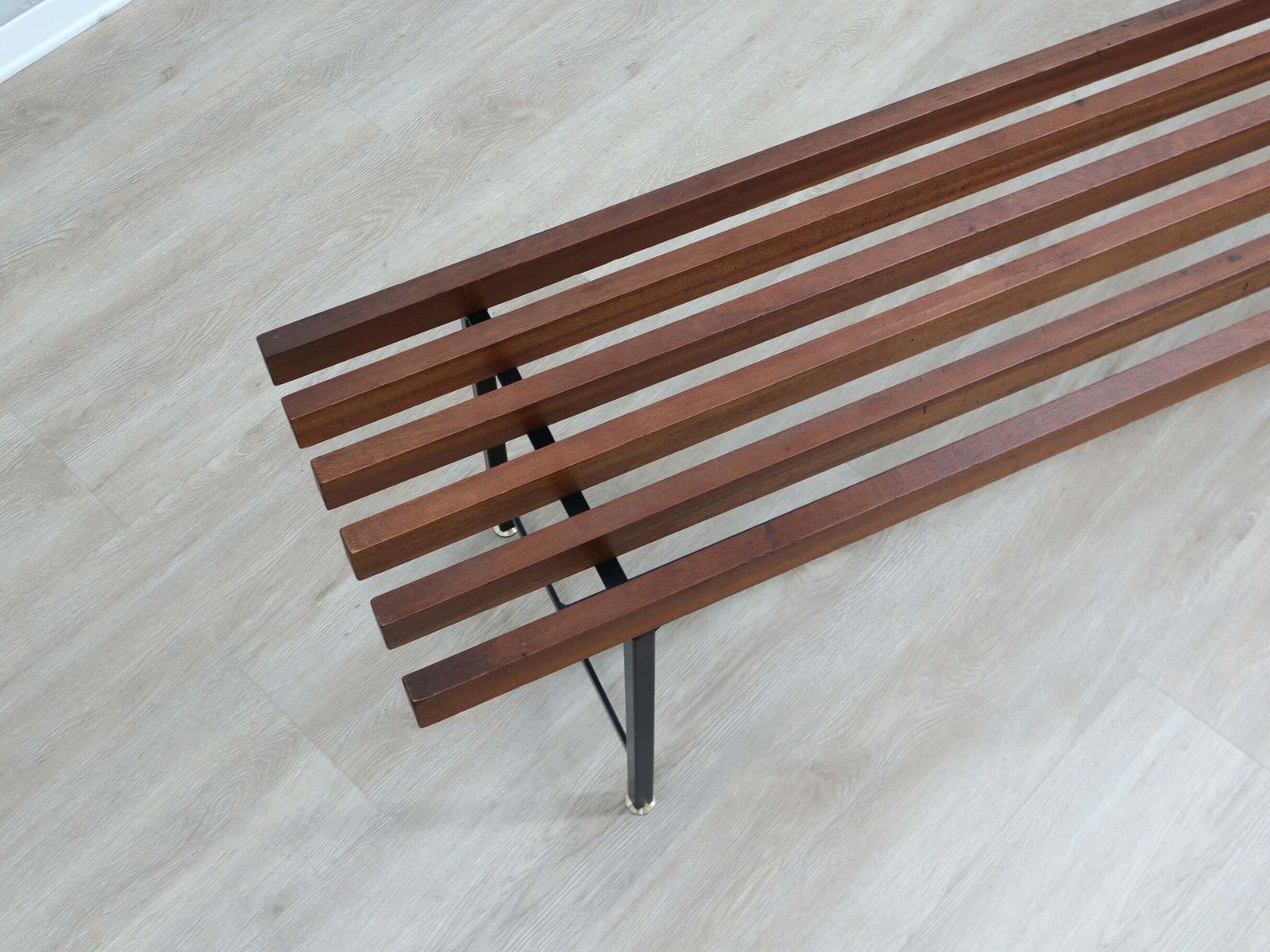 Mid Century Slatted Teak Bench With Iron Frame Italy 1950s photo buy