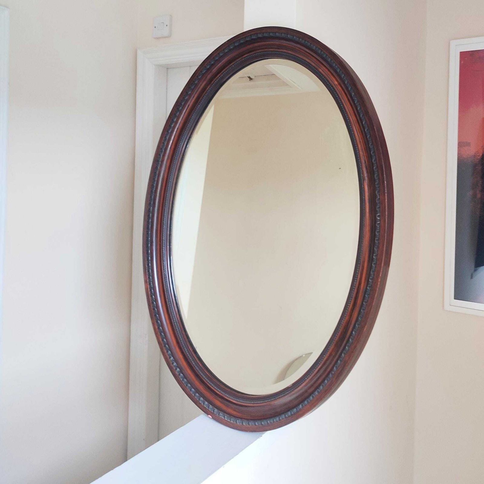 Large Antique Edwardian Scumble Glazed Oval Wooden Frame Mirror 34 X 24.5"