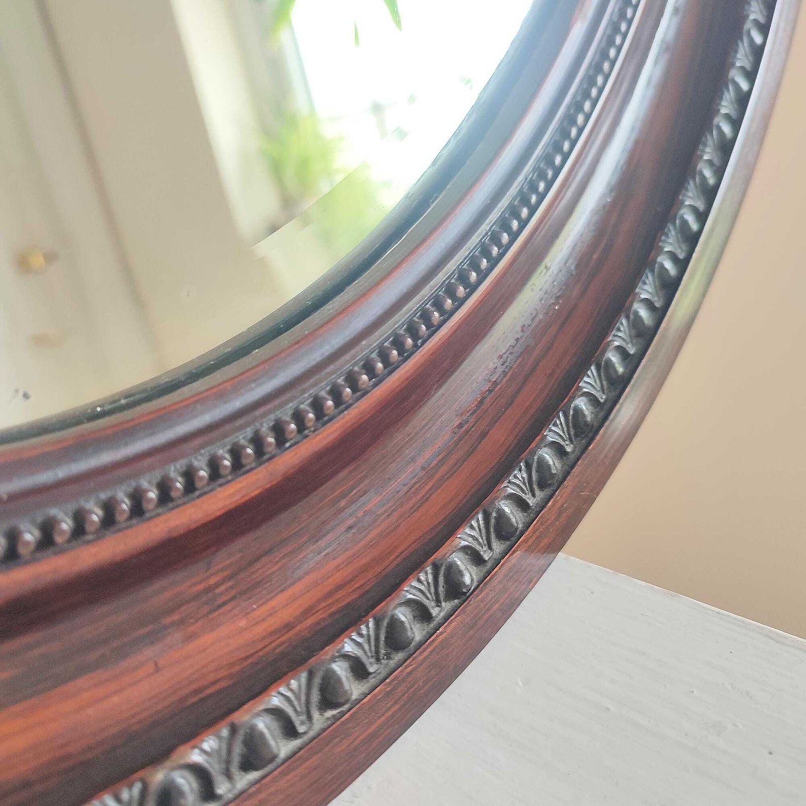 Large Antique Edwardian Scumble Glazed Oval Wooden Frame Mirror 34 X 24.5" photo buy