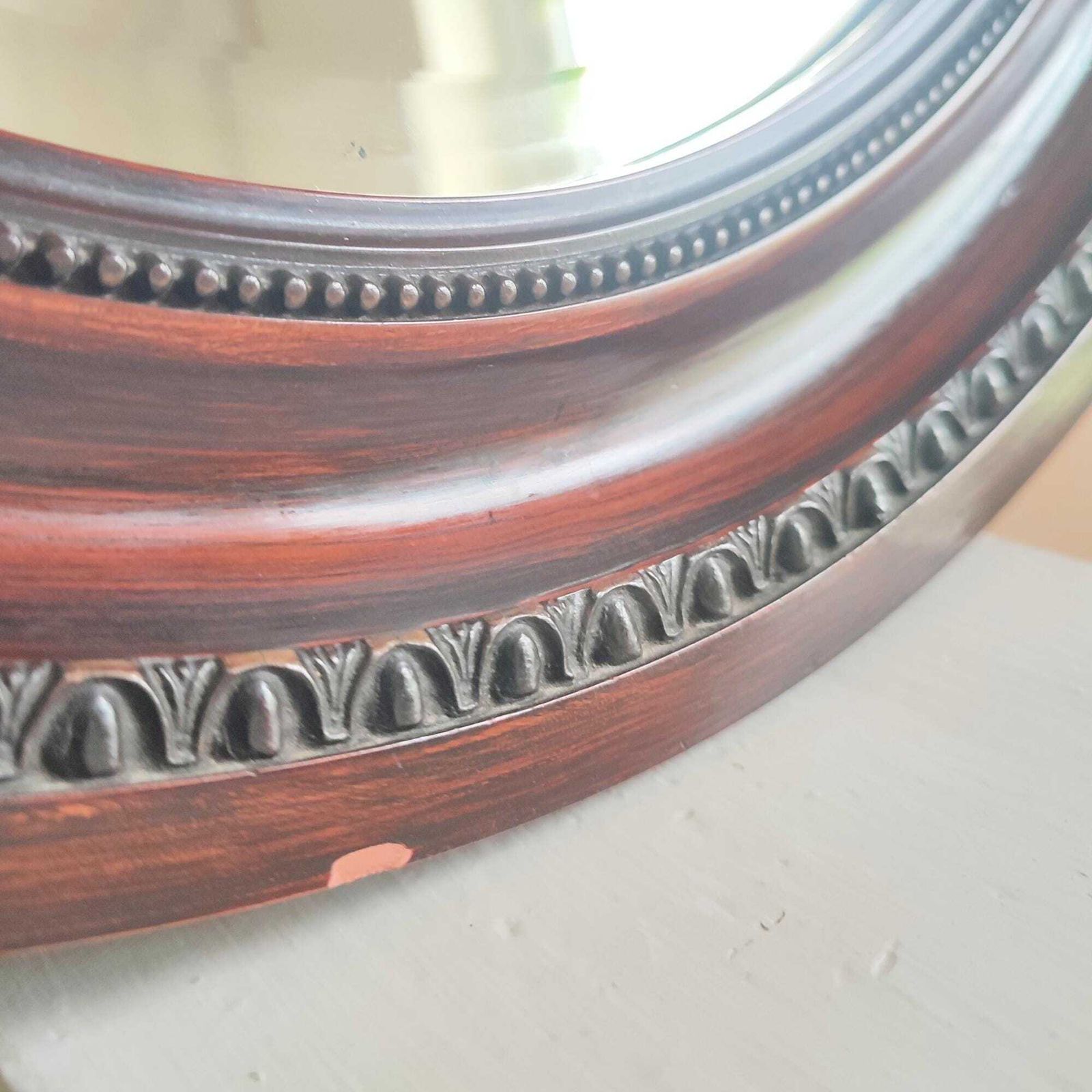 385.0 Large Antique Edwardian Scumble Glazed Oval Wooden Frame Mirror 34 X 24.5" photo