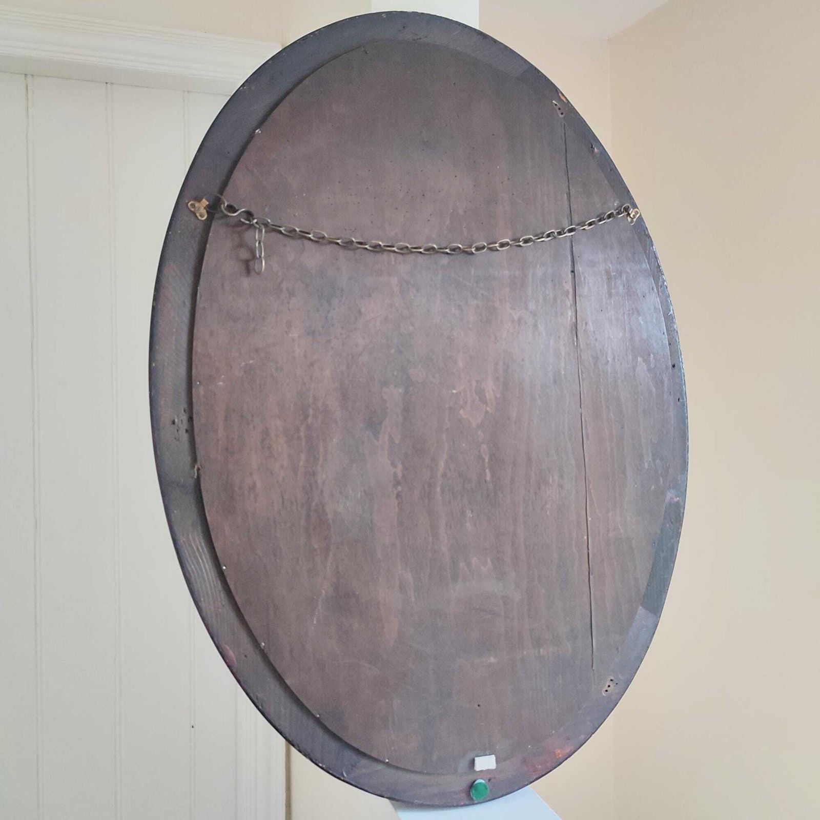 photo buy Large Antique Edwardian Scumble Glazed Oval Wooden Frame Mirror 34 X 24.5"