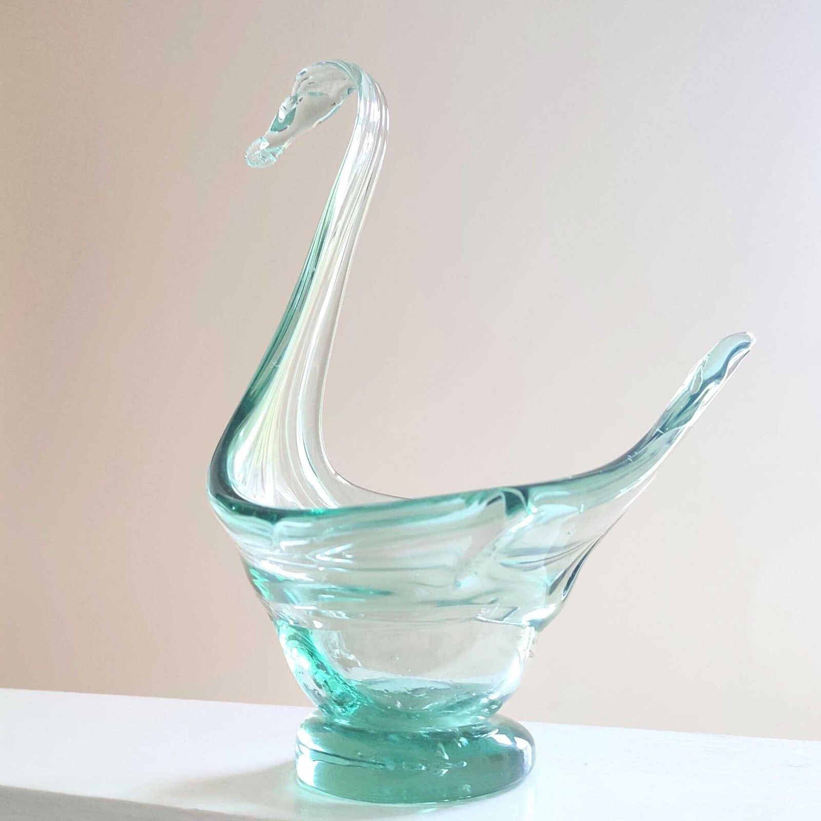 60's Vintage Large Crystal Glass Swan Bowl/Vase   German Schott Zwiesel   Hand Blown Art Glass photo furniture