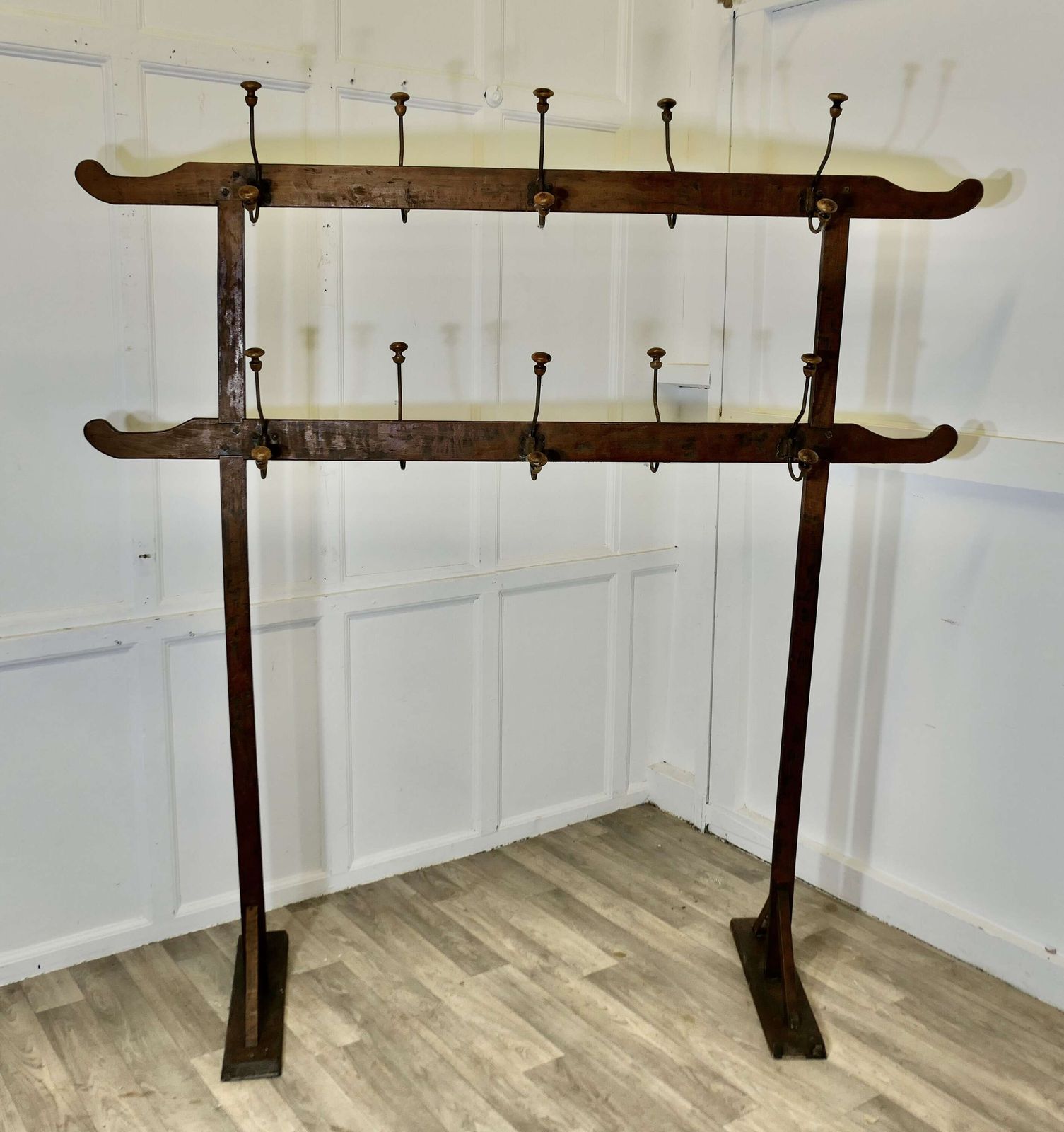 French Double Sided Arts & Crafts Golden Pine Hanging Rail