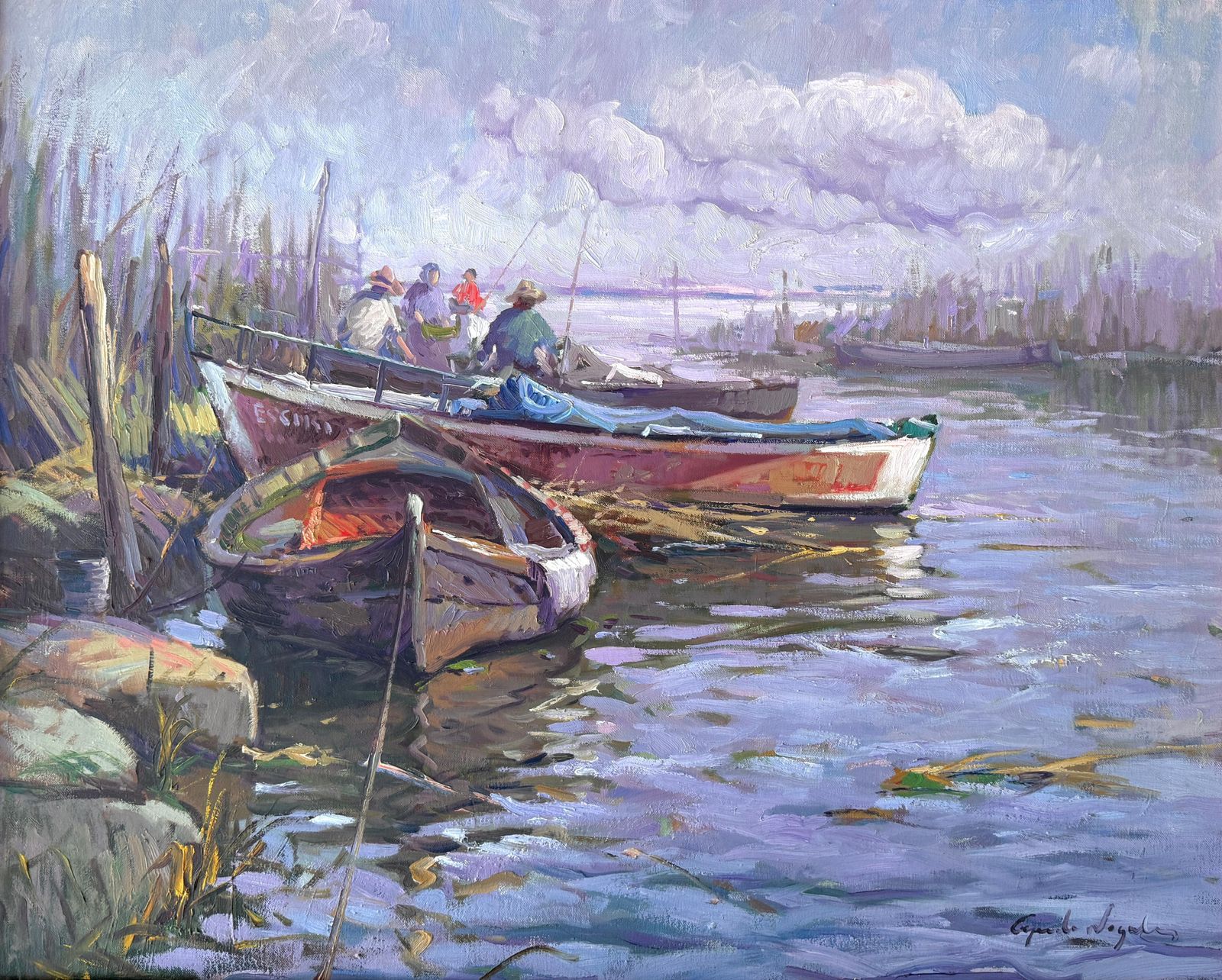 Ricardo Cejudo Nogales Albufera Of Valencia Spain Mediterranean Seascape Oil On Canvas Painting 1986