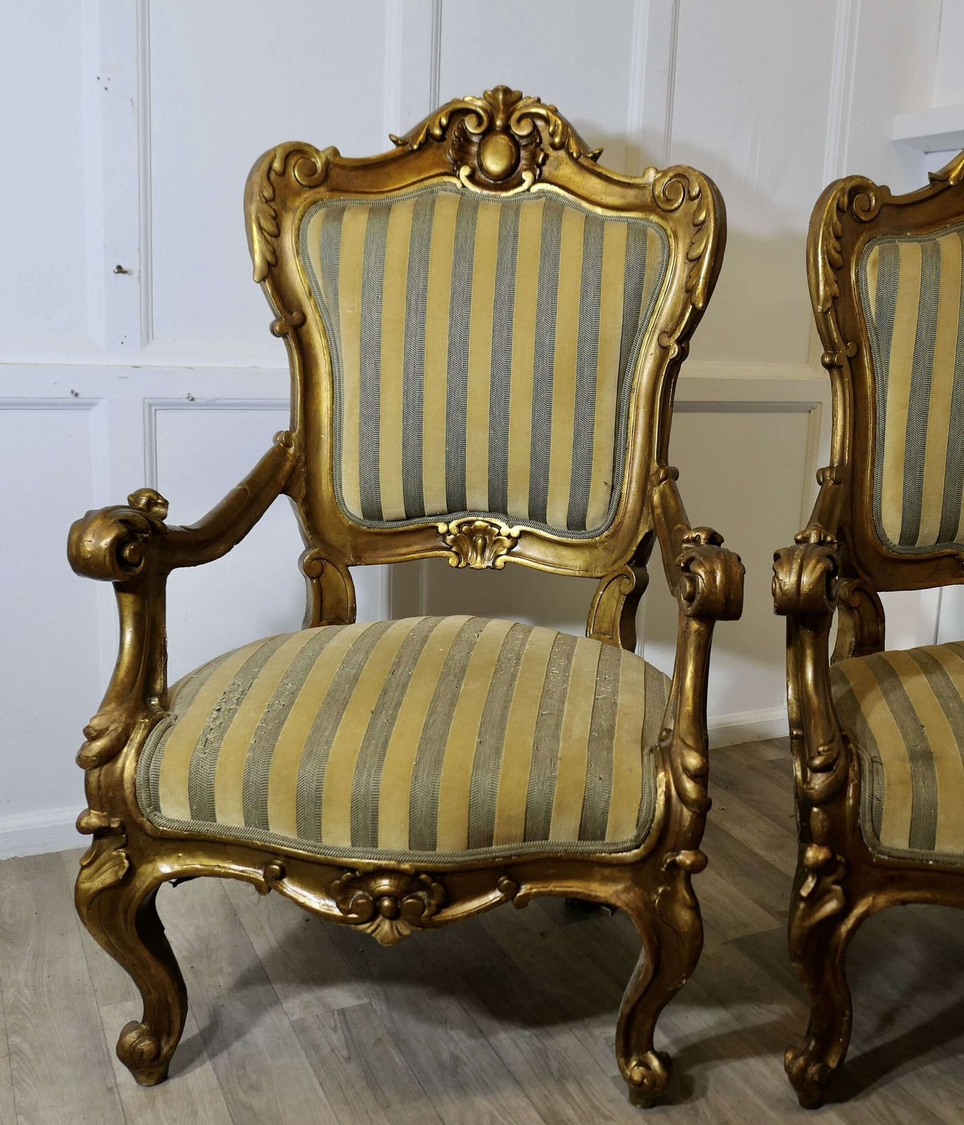 A Stunning Pair Of Italian Carved Throne Arm Chairs photo furniture