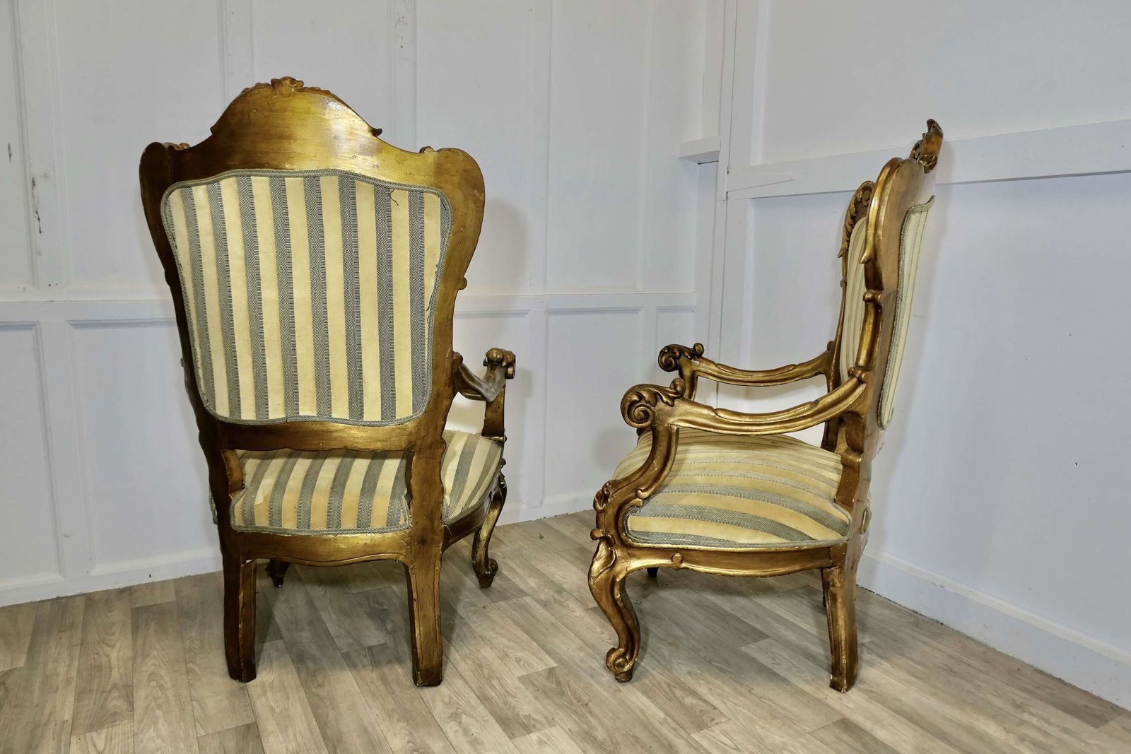 A Stunning Pair Of Italian Carved Throne Arm Chairs photo Furniture