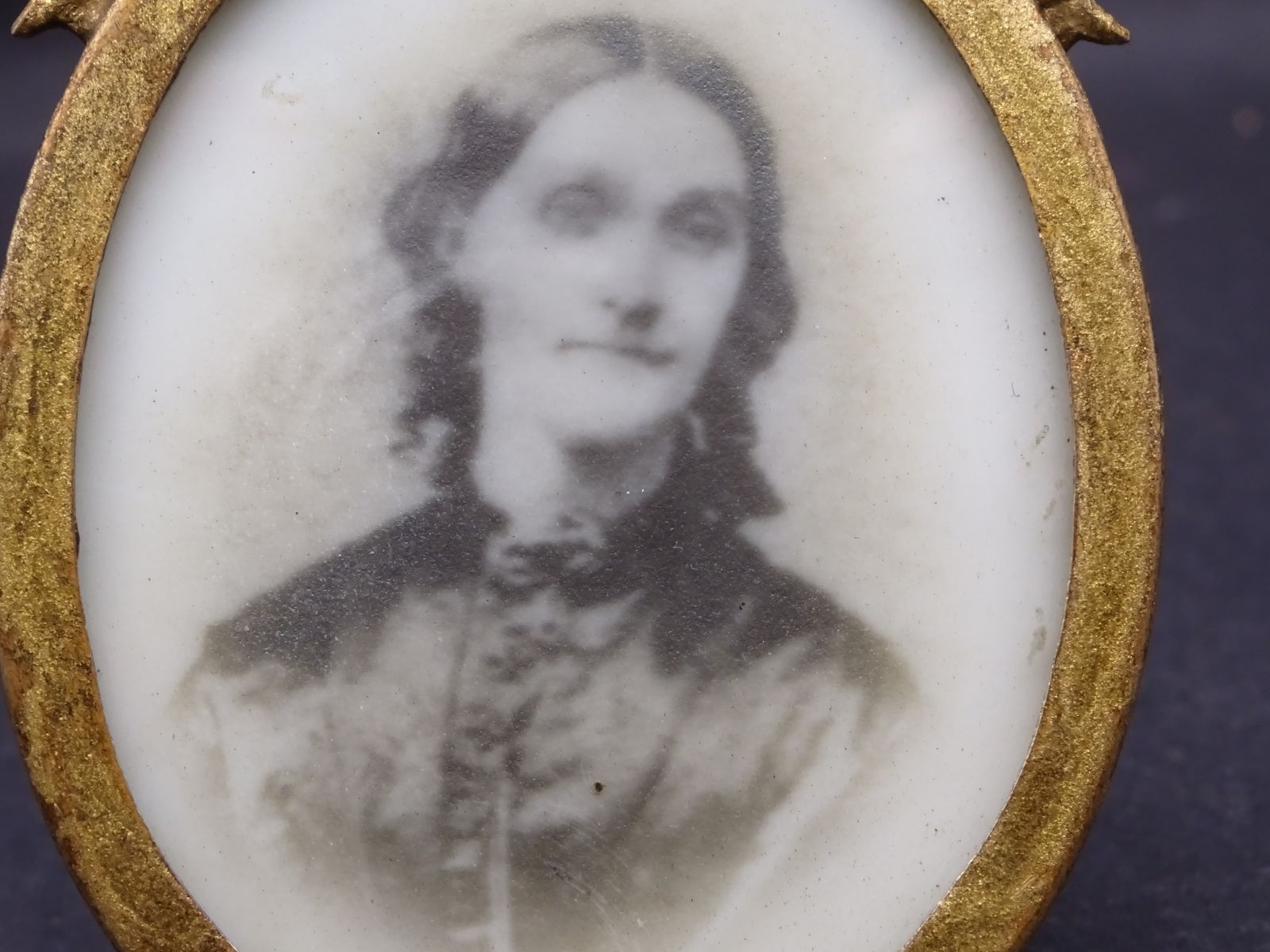 Rare Victorian Opalotype Milk Glass Portrait In Brass Frame photo 140.0