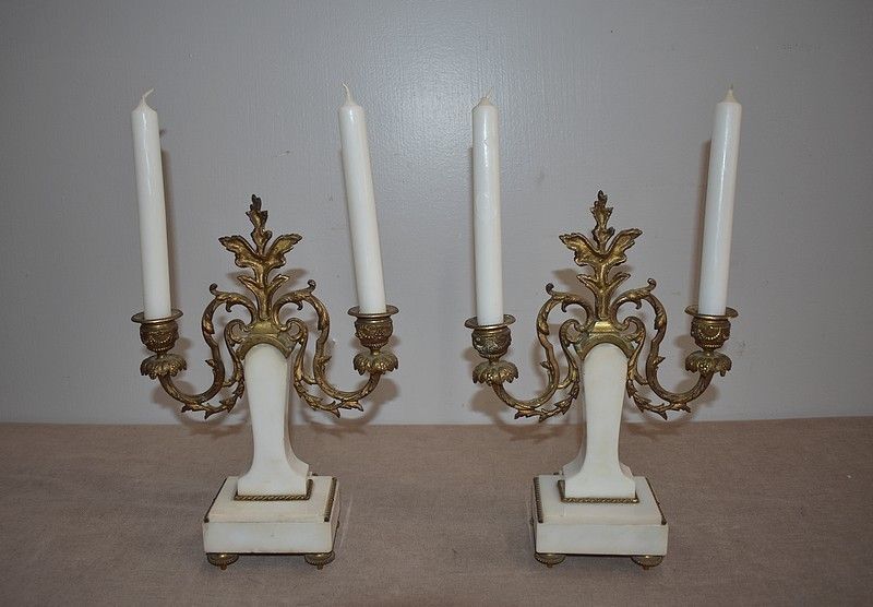 Pair Of Louis XV Chandelier In Marble & Bronze 19th photo furniture