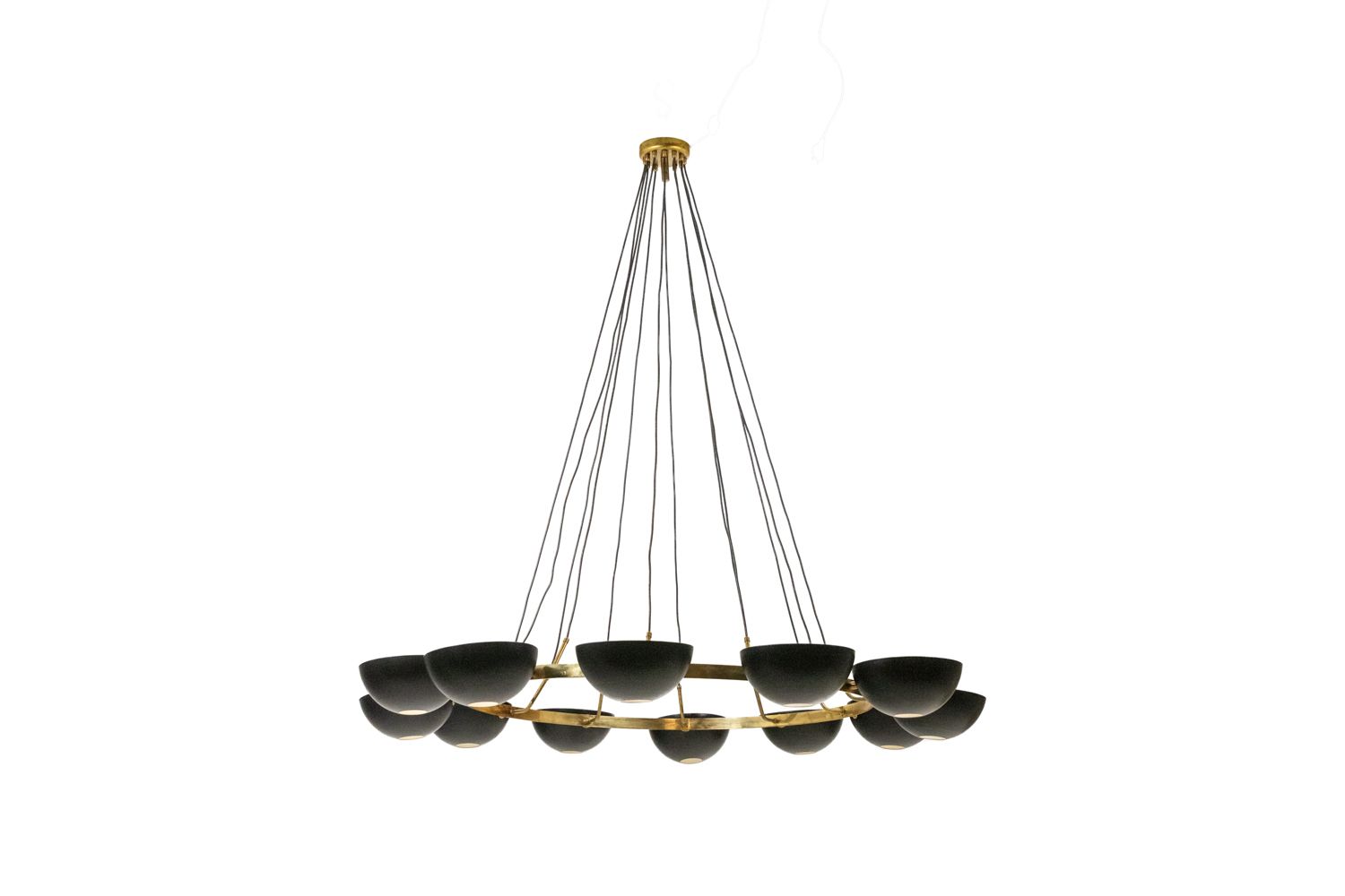 12 Light Chandelier In Patinated Brass And Black Lacquered Metal. Contemporary