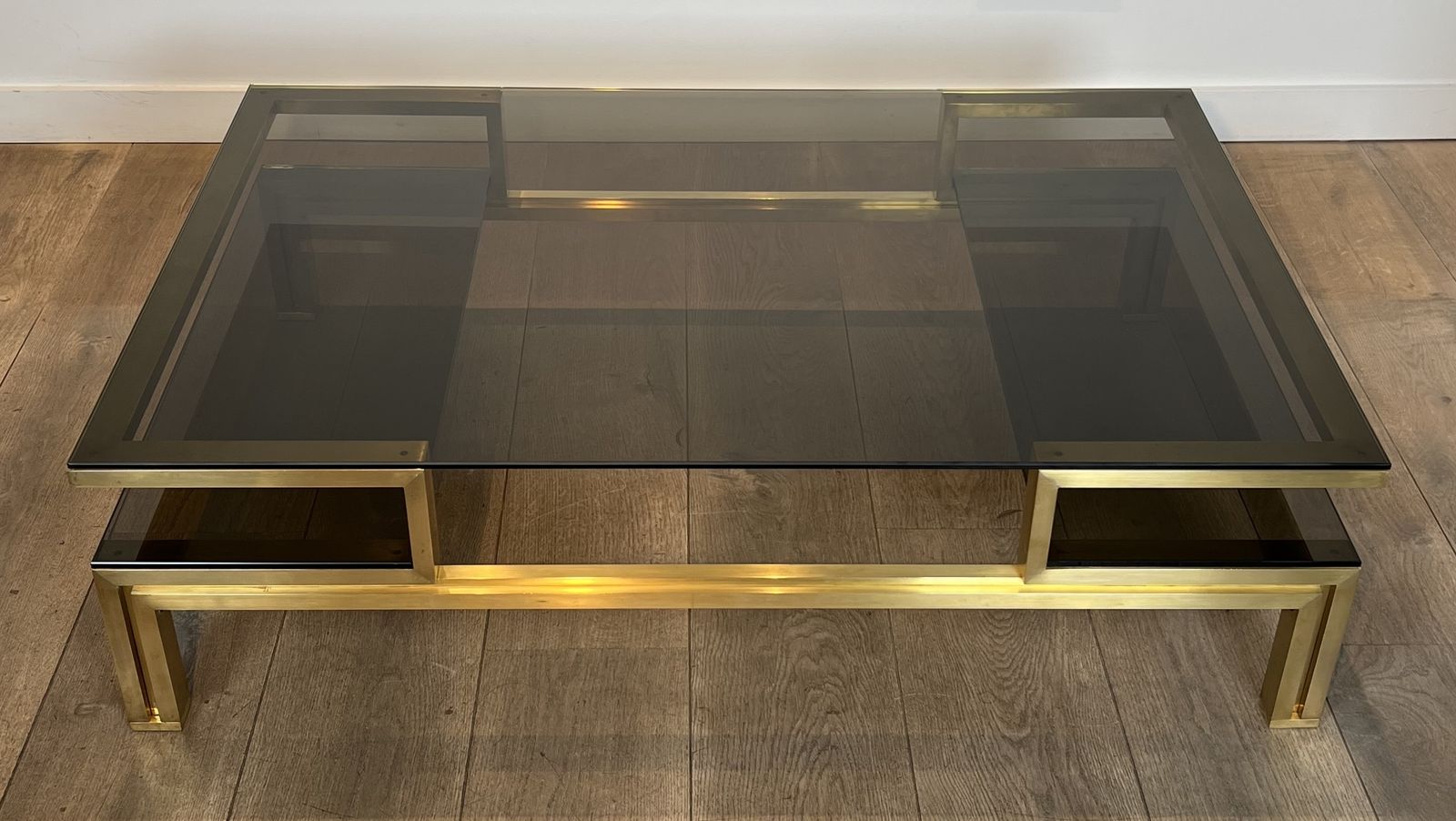 Modernist Coffee Table In Brass And Smoked Glass Tops By Guy Lefèvre For Maison Jansen photo Furniture
