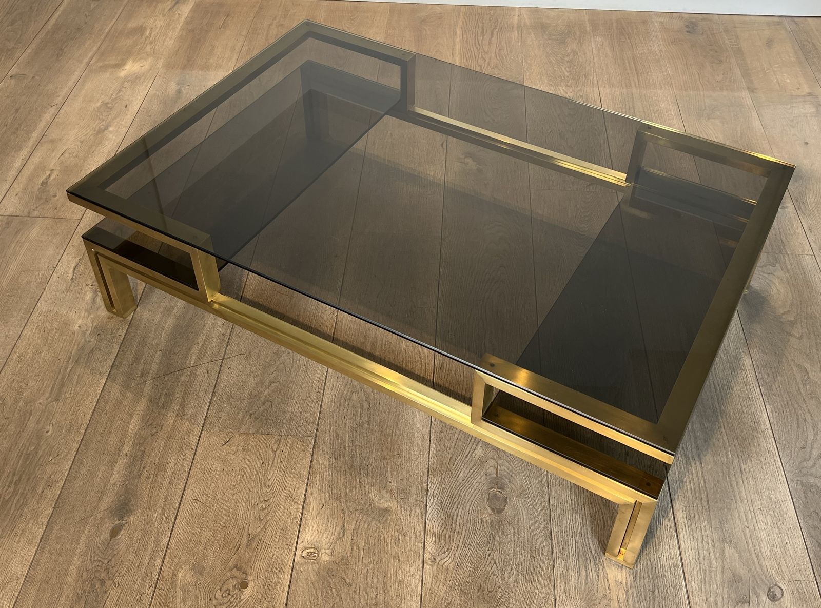 Modernist Coffee Table In Brass And Smoked Glass Tops By Guy Lefèvre For Maison Jansen photo 5800.0