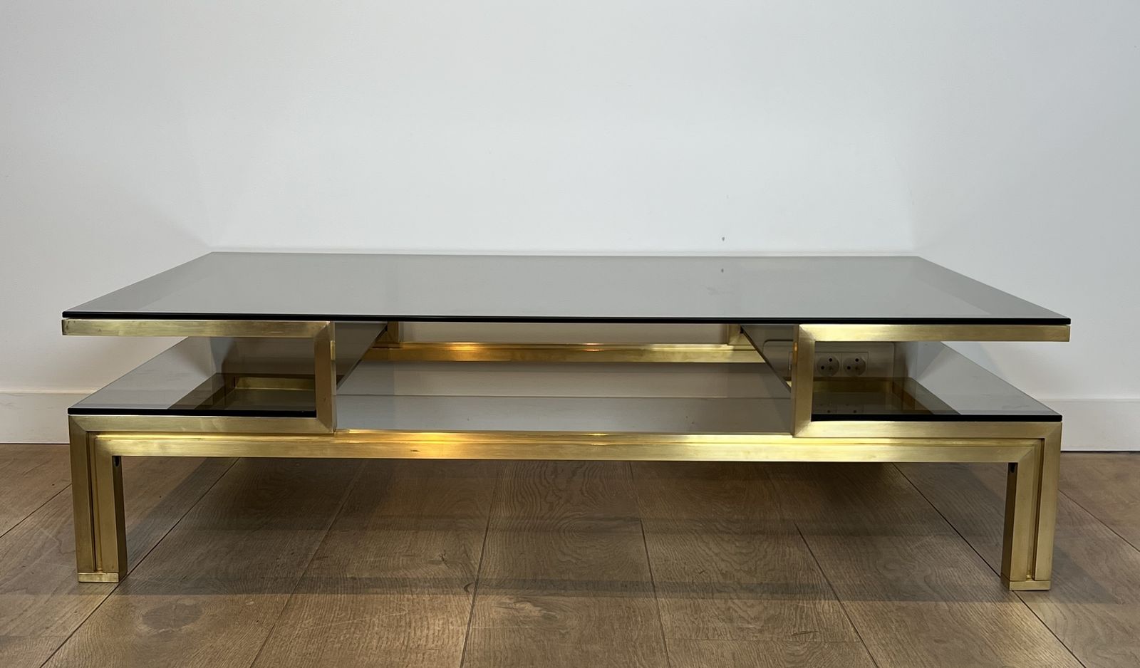 Modernist Coffee Table In Brass And Smoked Glass Tops By Guy Lefèvre For Maison Jansen photo vinterior