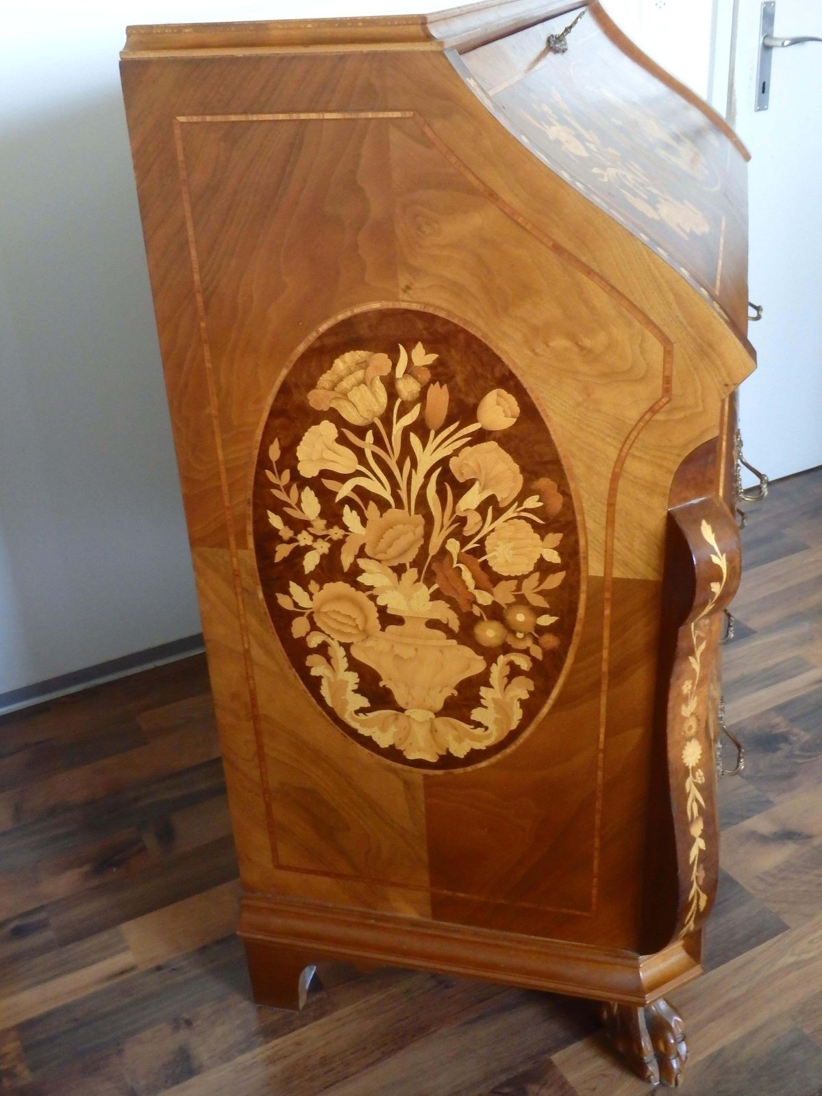 Ladies' Secretary Desk With Rich Floral And Bird Inlays And Many Drawers photo furniture