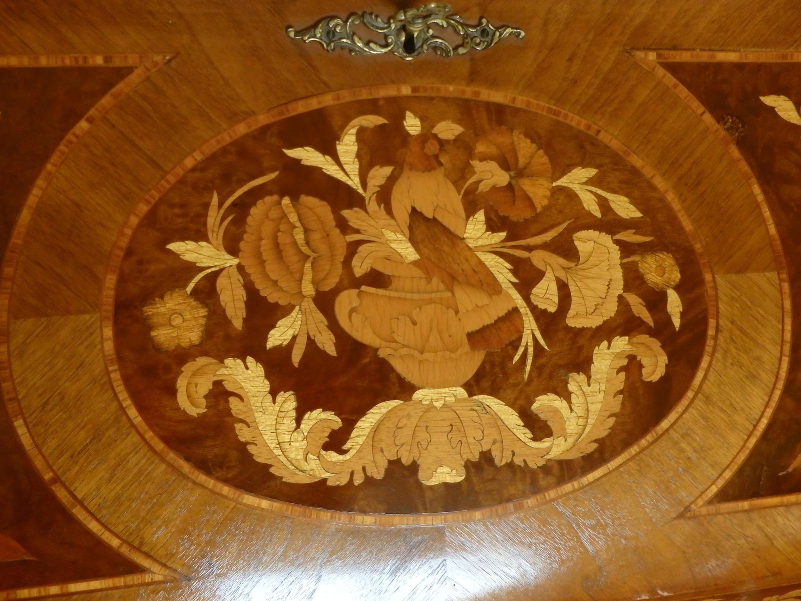 Ladies' Secretary Desk With Rich Floral And Bird Inlays And Many Drawers photo vinterior