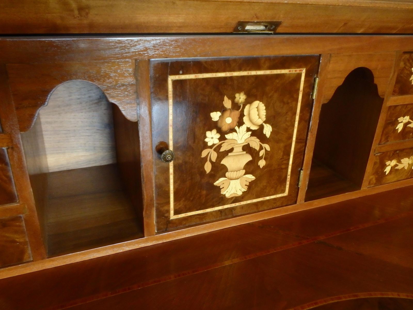 photo for sale Ladies' Secretary Desk With Rich Floral And Bird Inlays And Many Drawers