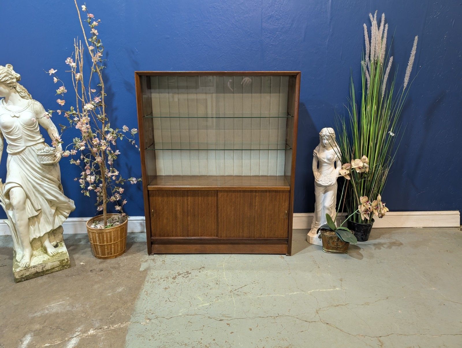 Vintage Glass Teak Display Bookcase By Herbert E Gibbs Tall Teak Mid Century