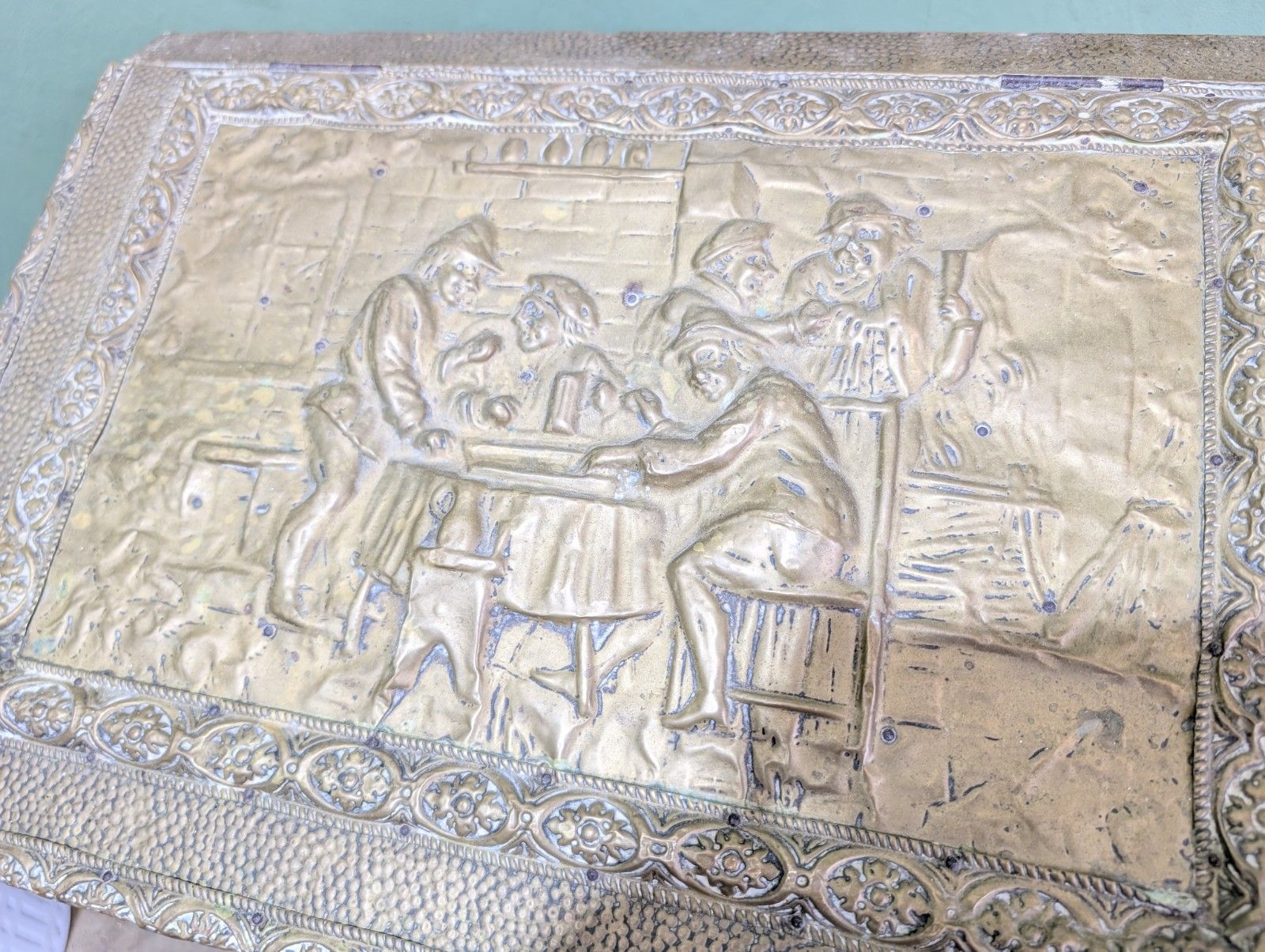 Victorian Embossed Brass Coal Box On Ceramic  Design Kindling Storage Tavern photo Home Fixtures