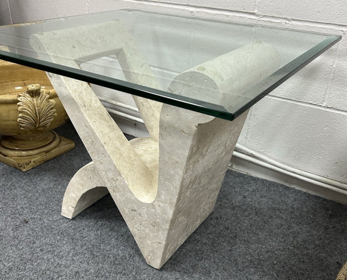 Post Modern Vintage Mactan Stone & Glass Side Table
