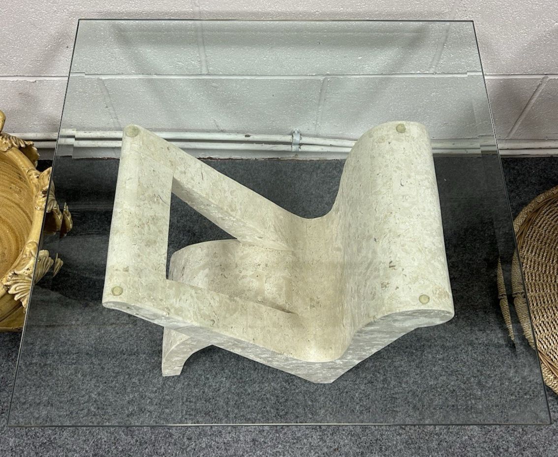 Post Modern Vintage Mactan Stone & Glass Side Table photo furniture