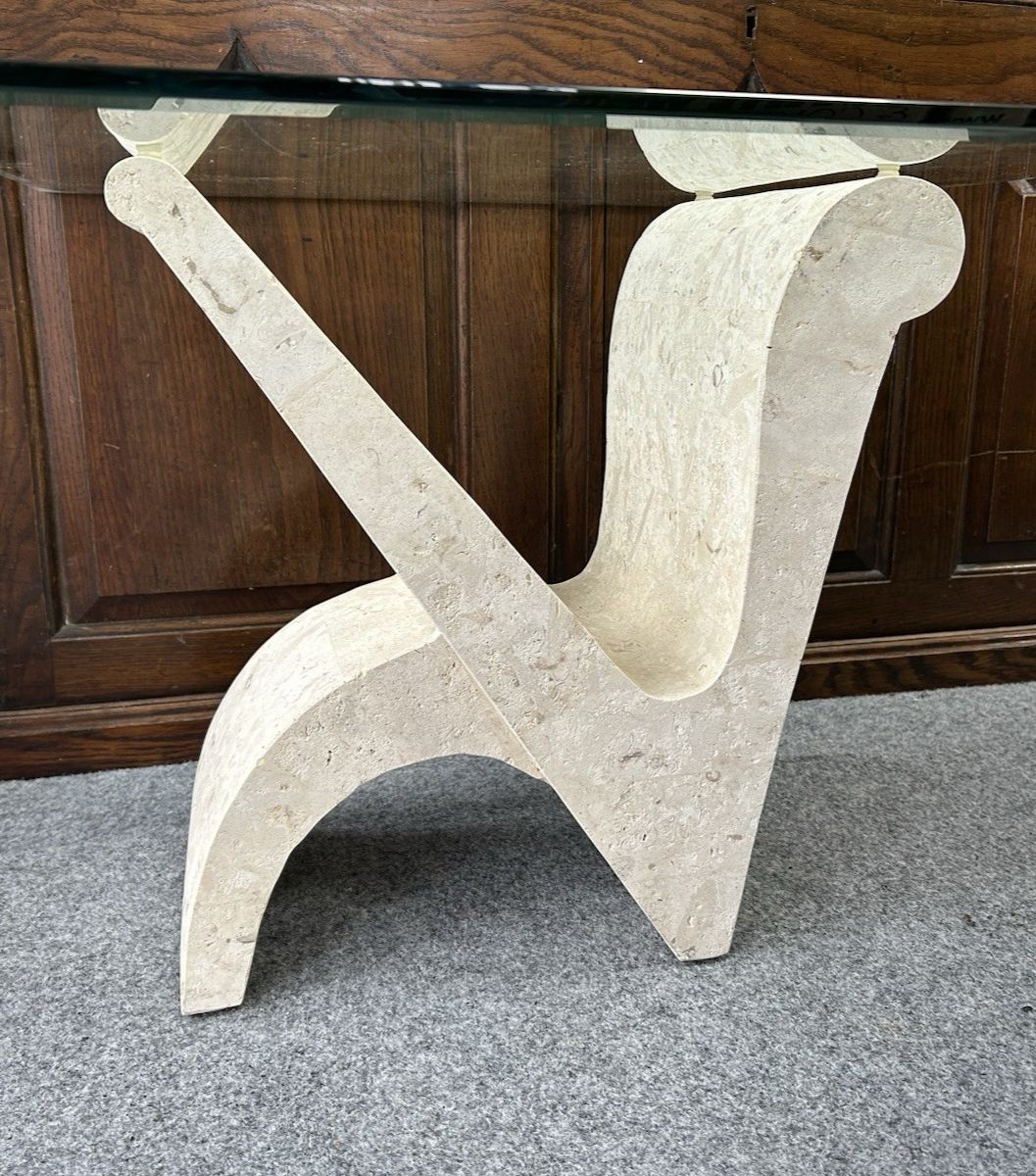Post Modern Vintage Mactan Stone & Glass Side Table photo 295.0