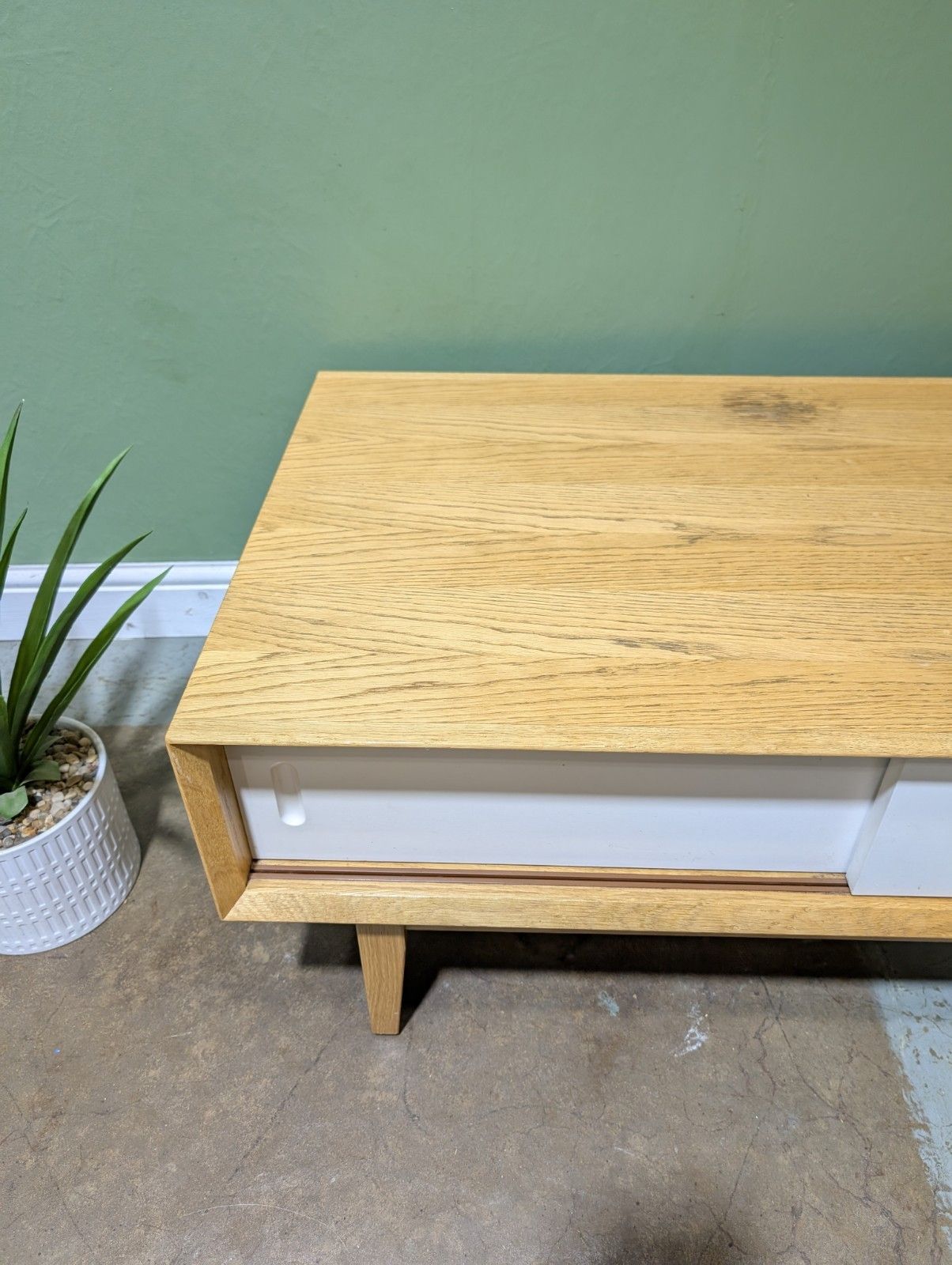 Contemporary Modern Oak Coffee Table Mid Century Danish Style Storage White Door photo Furniture