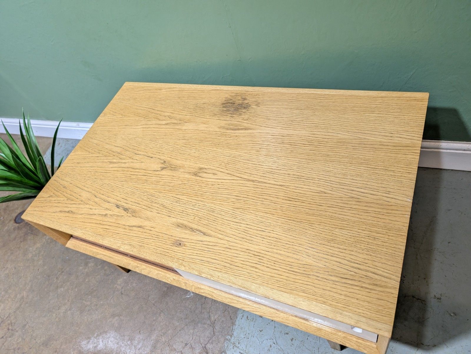 Contemporary Modern Oak Coffee Table Mid Century Danish Style Storage White Door photo buy