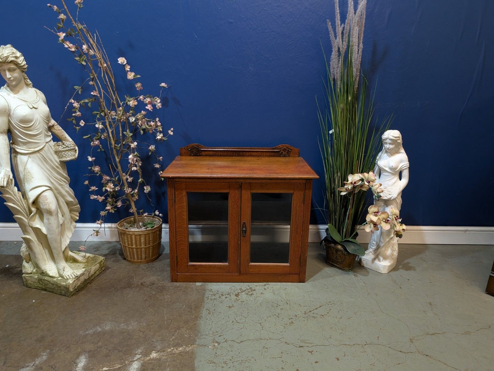 Antique Art Deco Oak Cupboard Glass Wall Display Cabinet  Double Vintage