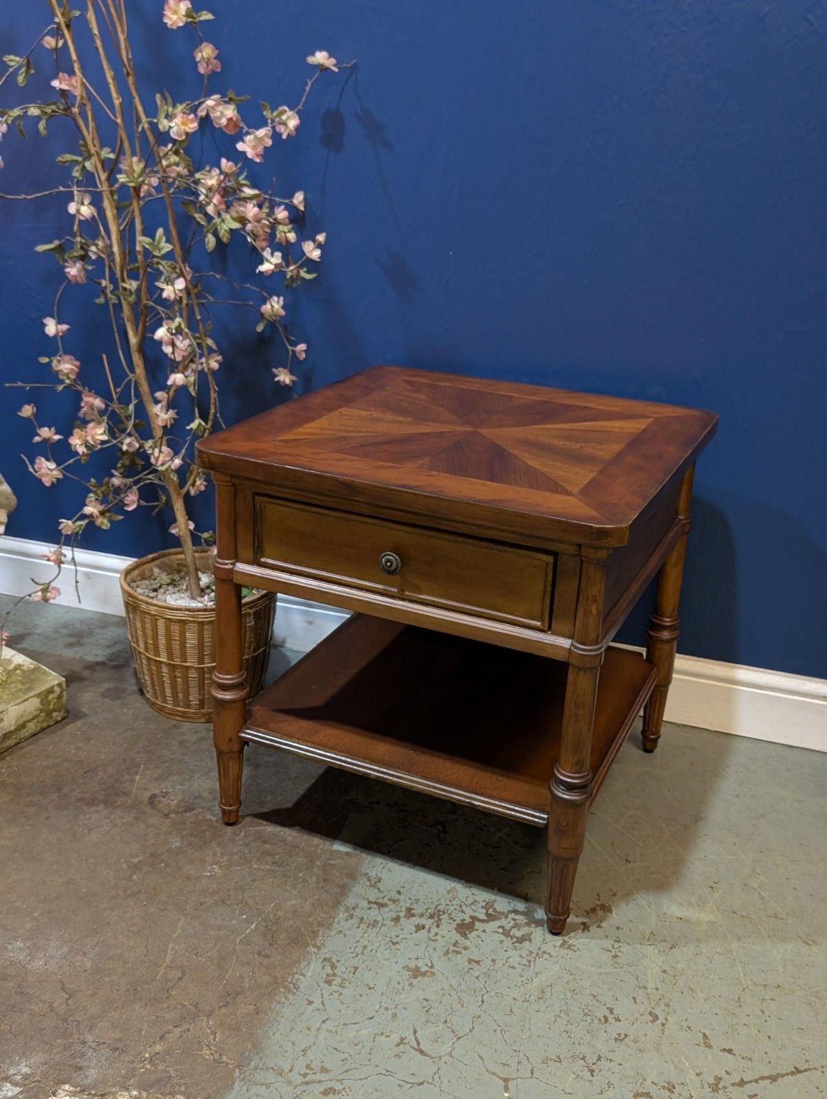 Vintage Contemporary Mahogany Single Drawer Two Tier Occasional Table Inlaid