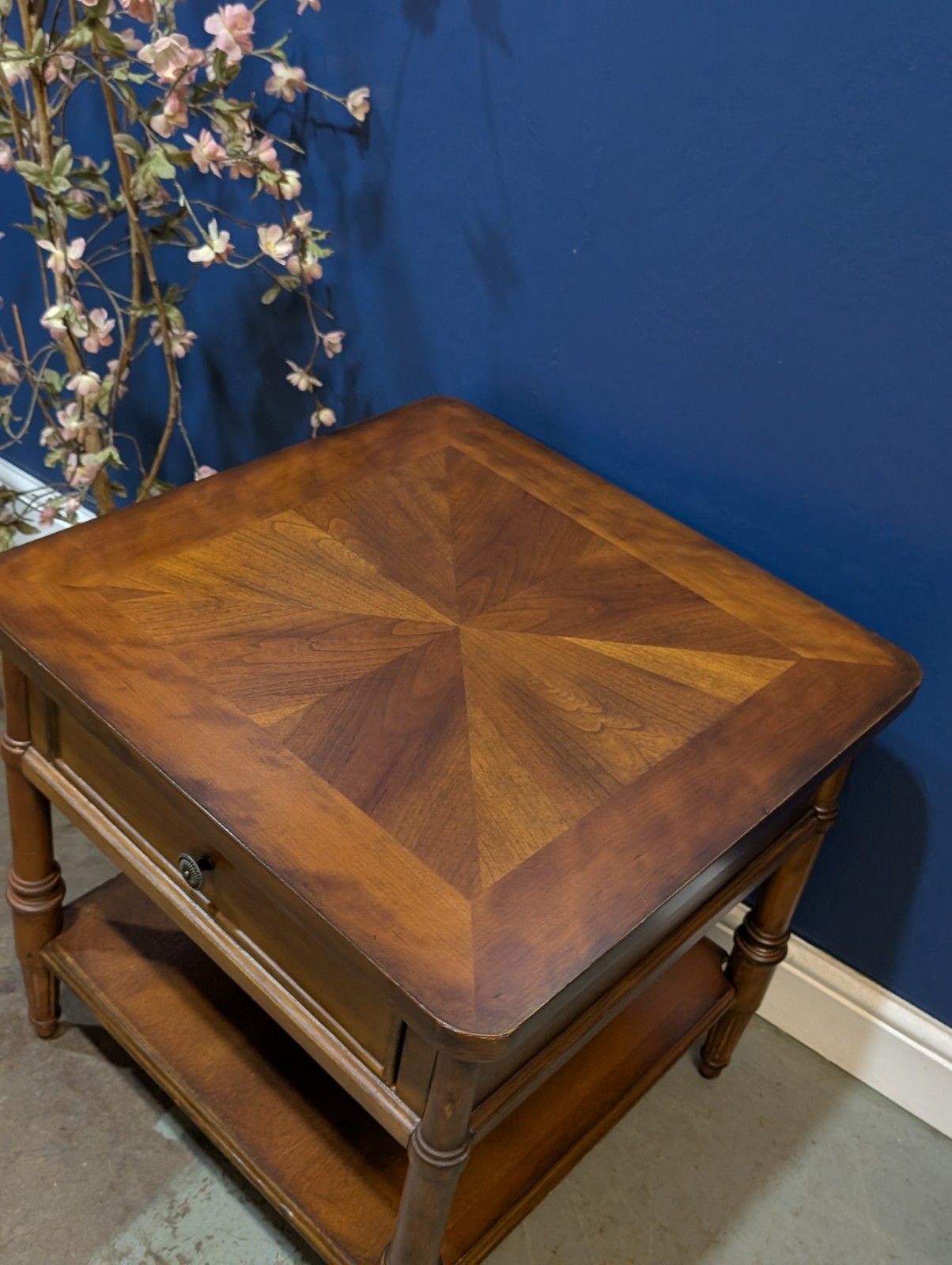 Vintage Contemporary Mahogany Single Drawer Two Tier Occasional Table Inlaid photo for sale
