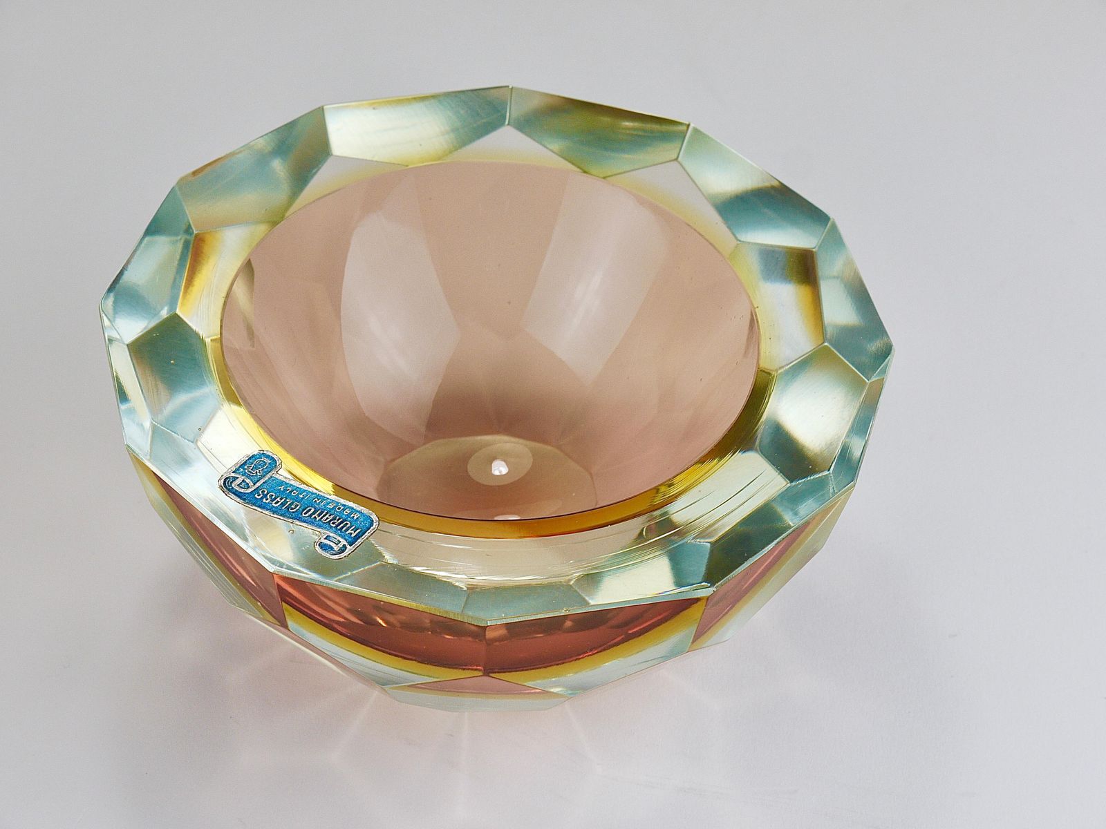 Mandruzzato Sommerso Faceted Caviar Murano Glass Diamond Bowl, Italy, 1960s photo vinterior