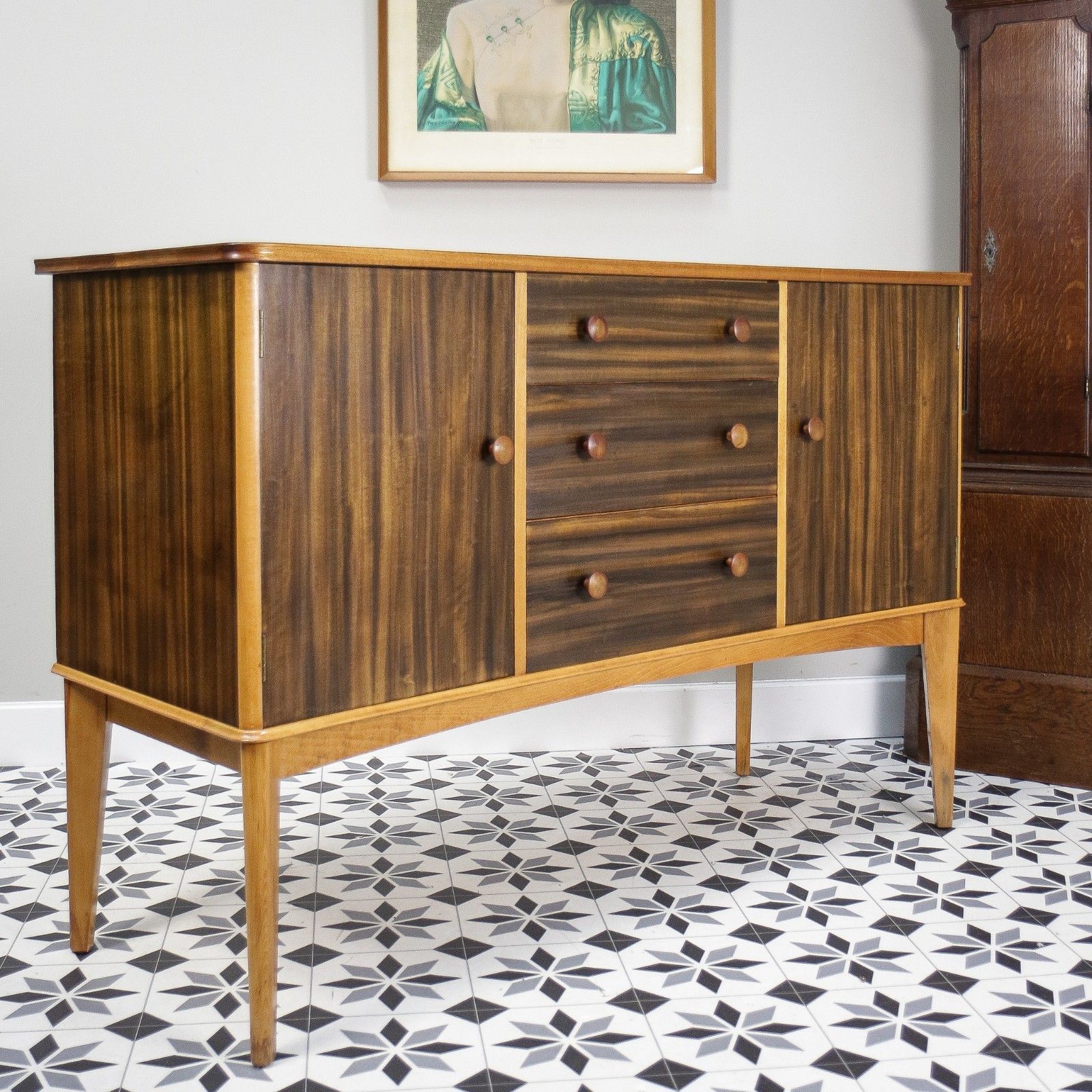 Teak Sideboard Concave Front In Afromosia And Indian Laurel Mid Century Retro photo for sale