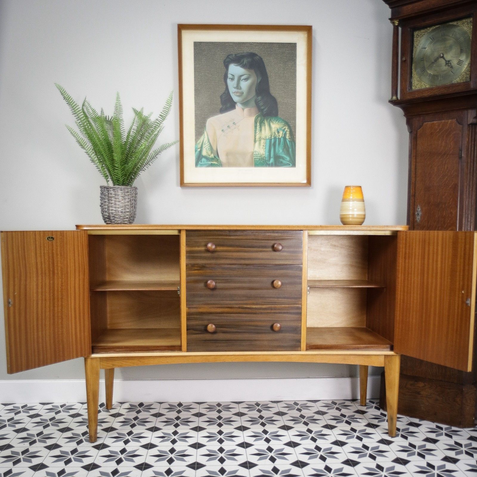 photo furniture Teak Sideboard Concave Front In Afromosia And Indian Laurel Mid Century Retro