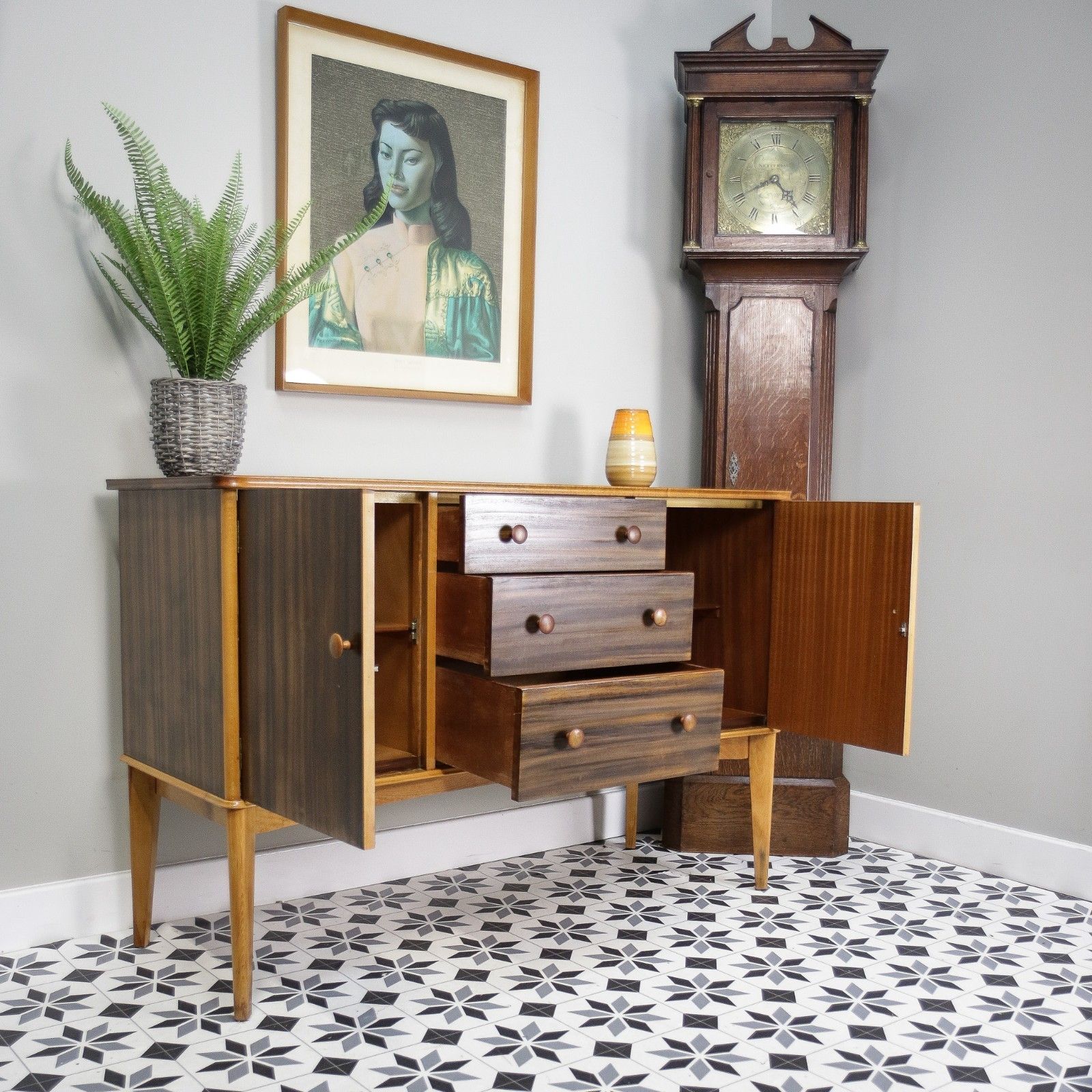 photo for sale Teak Sideboard Concave Front In Afromosia And Indian Laurel Mid Century Retro