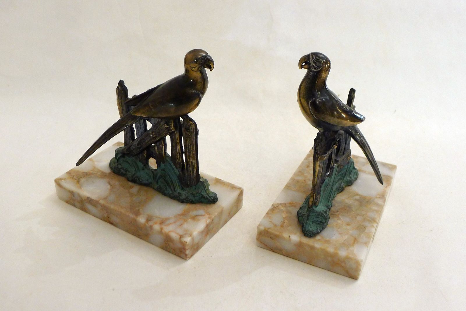 Art Deco Style Parrot Bookends On Marbled Stone Bases, 1950s, Set Of 2 photo for sale