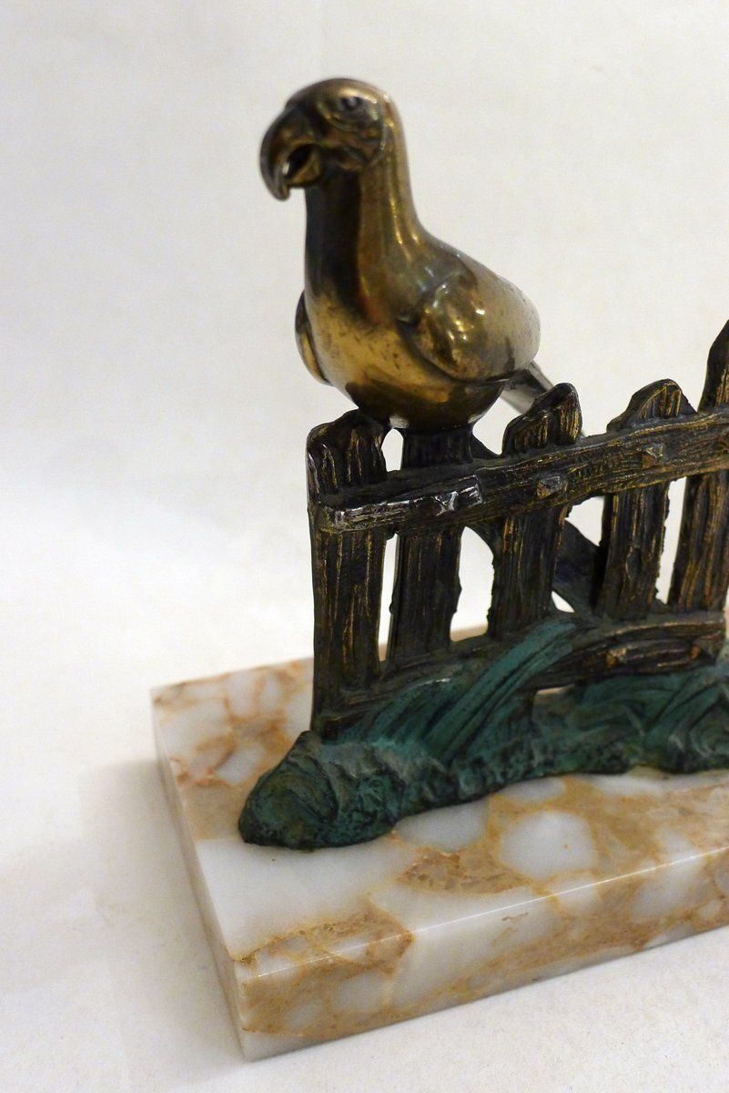 Art Deco Style Parrot Bookends On Marbled Stone Bases, 1950s, Set Of 2 photo vinterior