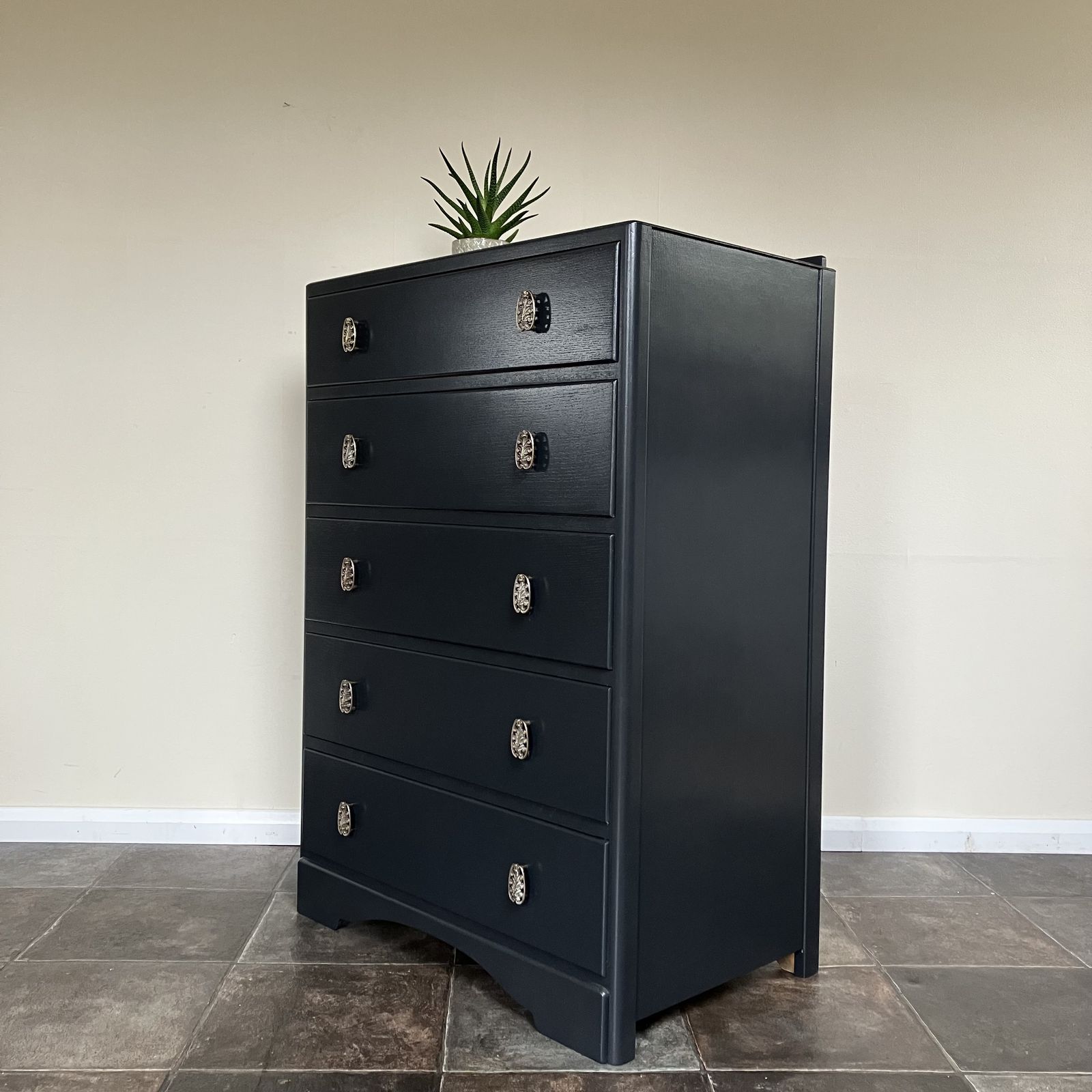 Painted Mid Century Chest Of Drawers By Cws Cabinet Factory Ltd: Farrow And Ball Off Black photo for sale